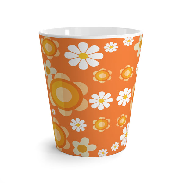 Retro Floral Latte Mug - Bright Orange Flower Design for Coffee Lovers