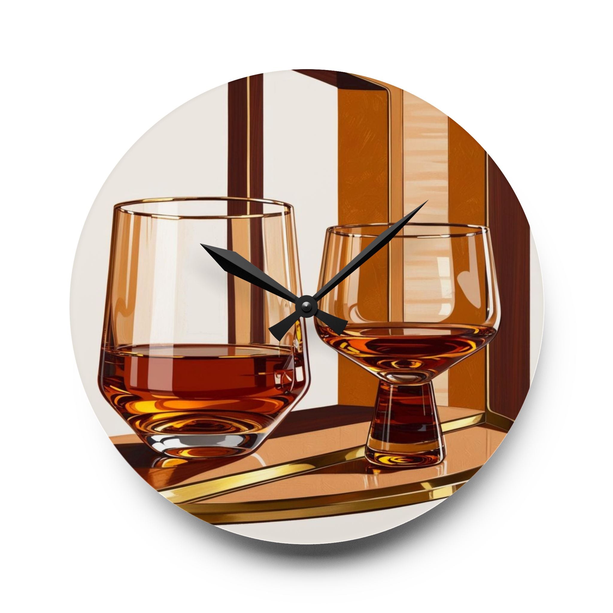 Bourbon Whiskey Glasses Art Mid Century Modern Barware Acrylic Wall Clock - Stylish Home Décor - Mid Century Modern Gal