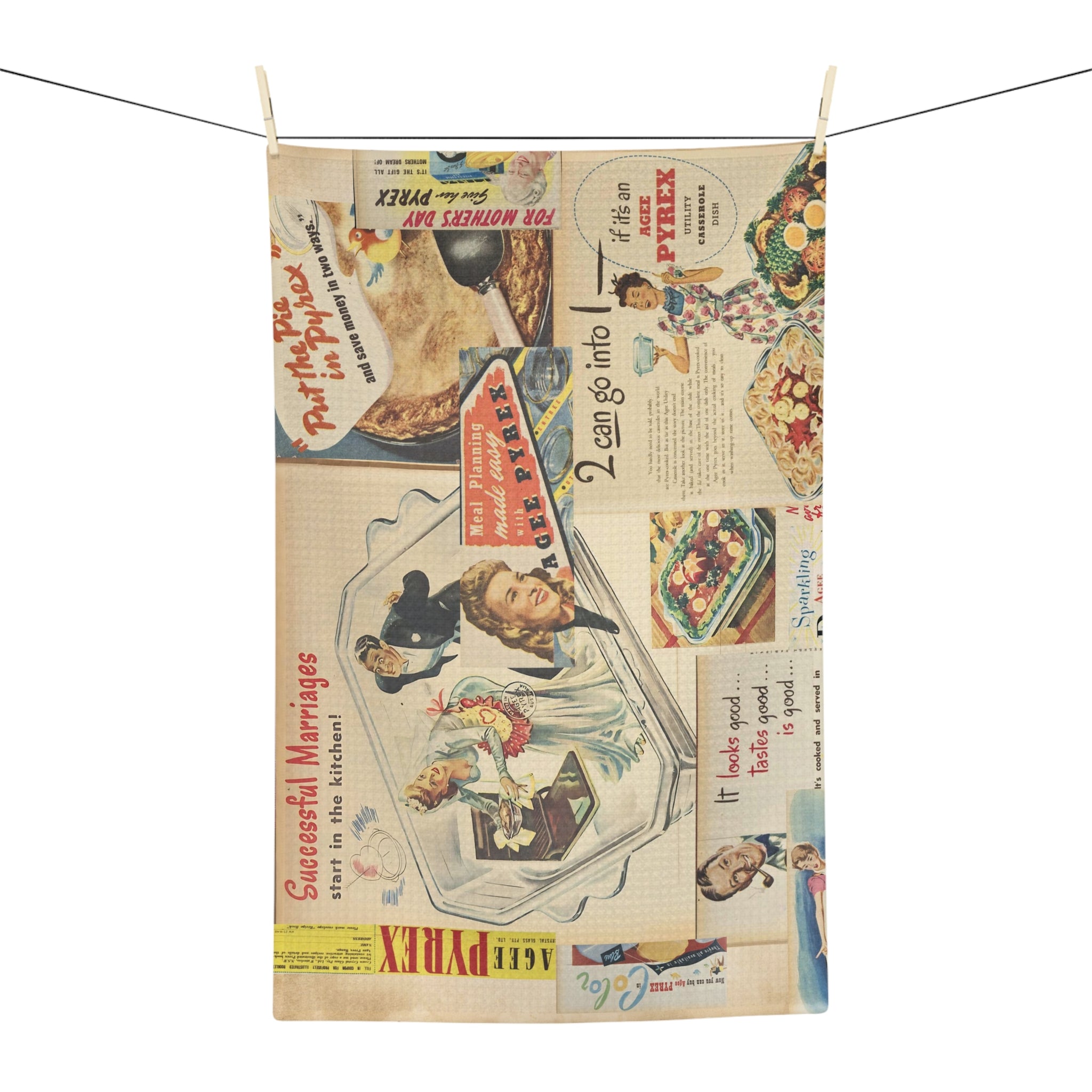Vintage Pyrex Ads, Retro Kitchen Dish Towel - Mid Century Modern Gal