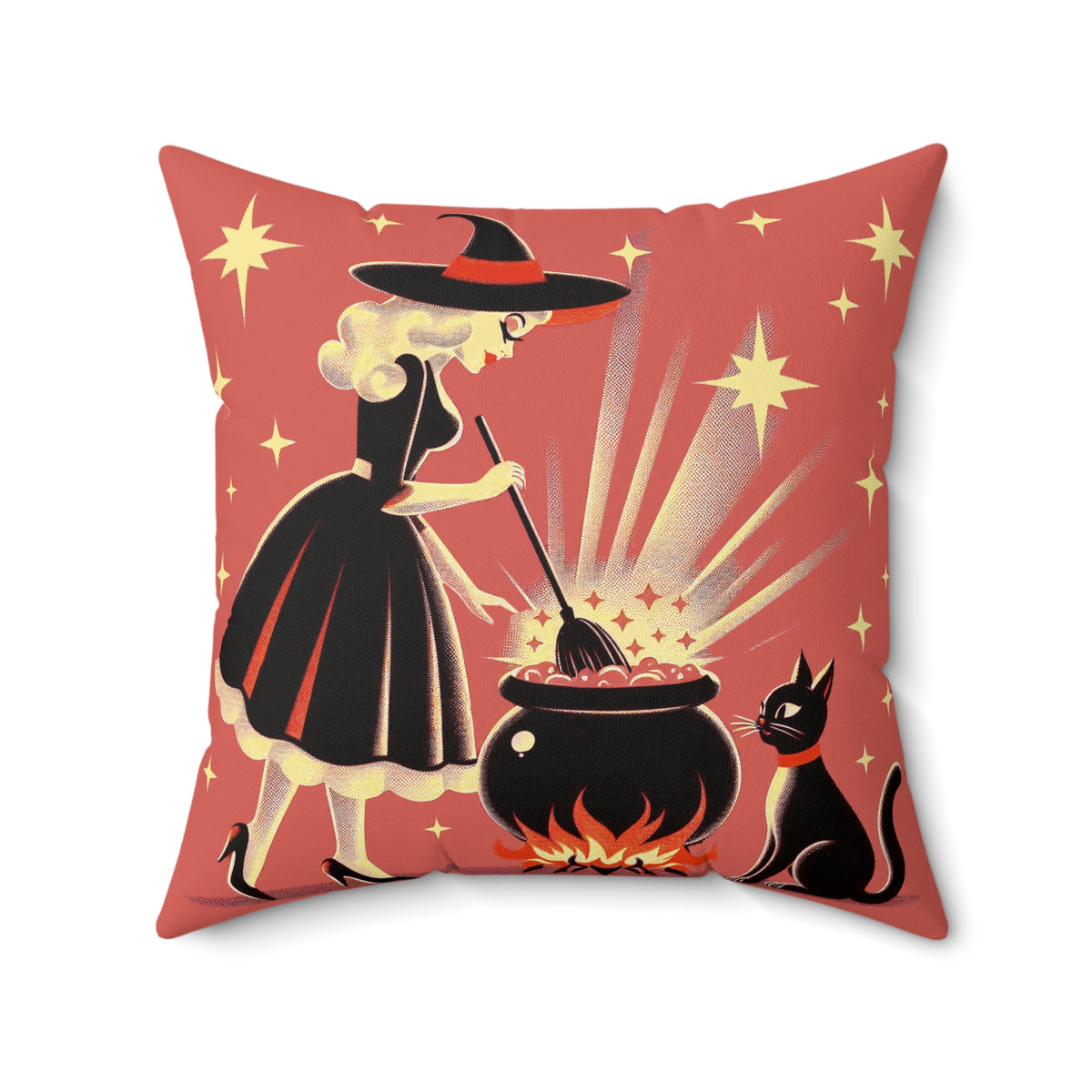 Witch's Brew Mid Century Modern Halloween Gothic Coral Pillow Cover and Insert - Mid Century Modern Gal