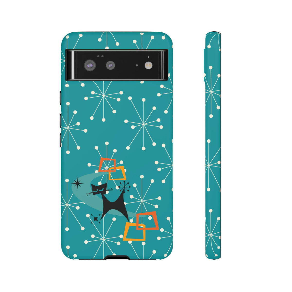 Atomic Space Cat, Starburst Blue, Retro Groovy Smart Phone Tough Phone Cases