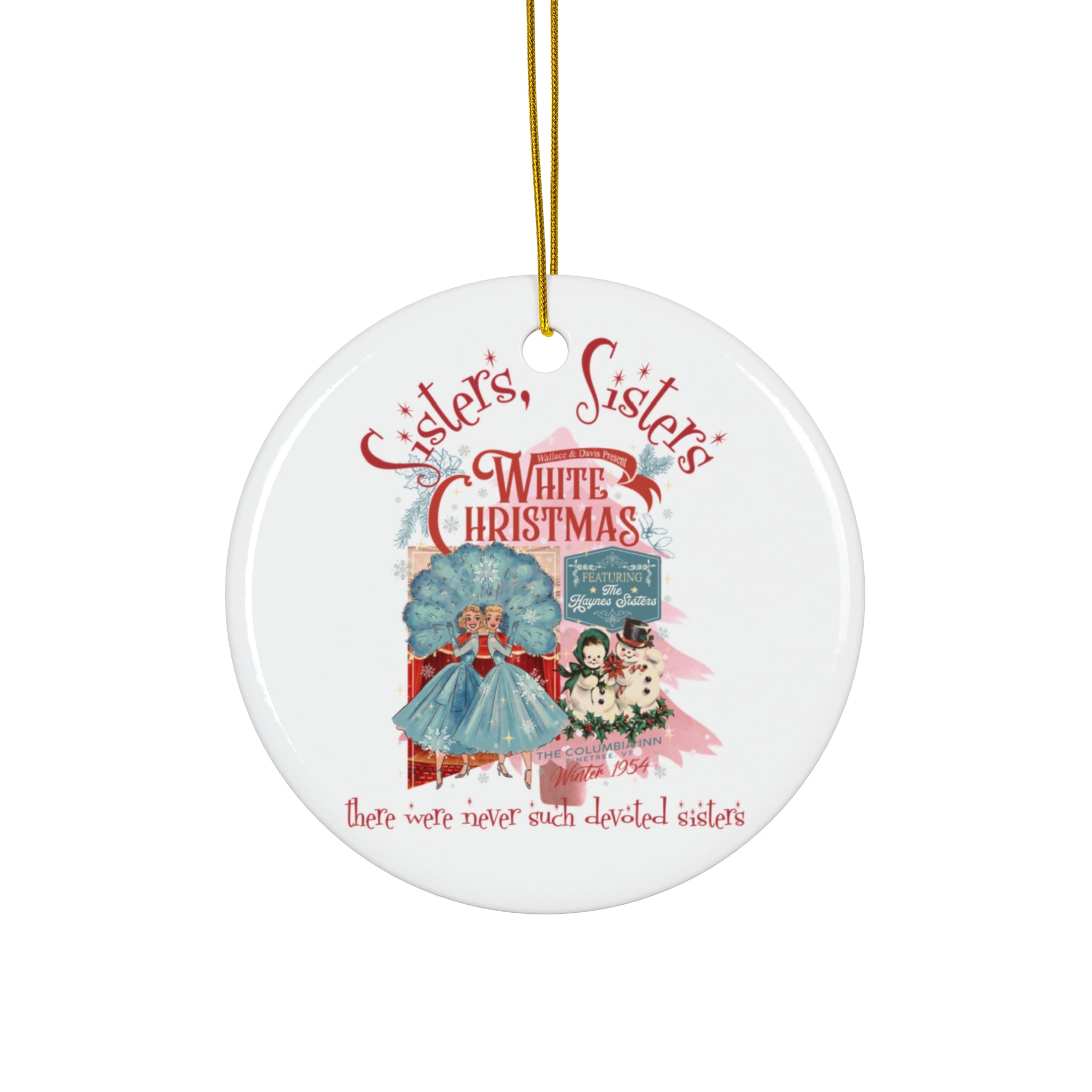 Sister Sister Christmas Ceramic Ornament, Holiday Decor, Gift for Sisters, Family Keepsake, White Christmas Decoration, Festive Ornament - Mid Century Modern Gal