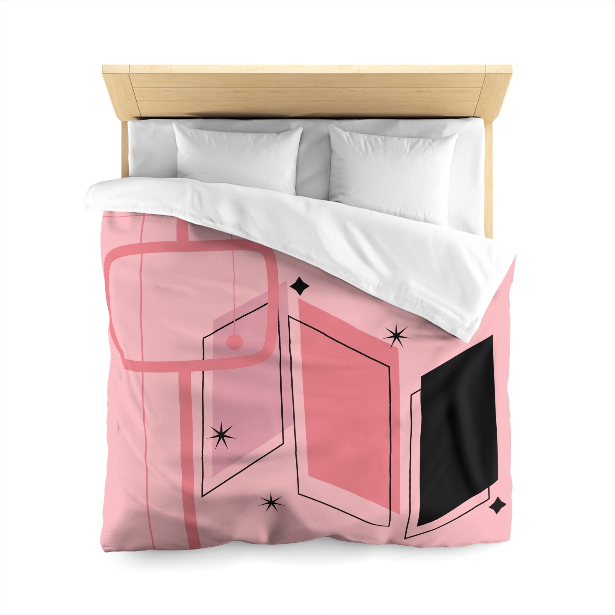 Atomic Pink Mid Century Modern Duvet Cover, Black, Starburst Geometric Retro Room Decor - Mid Century Modern Gal