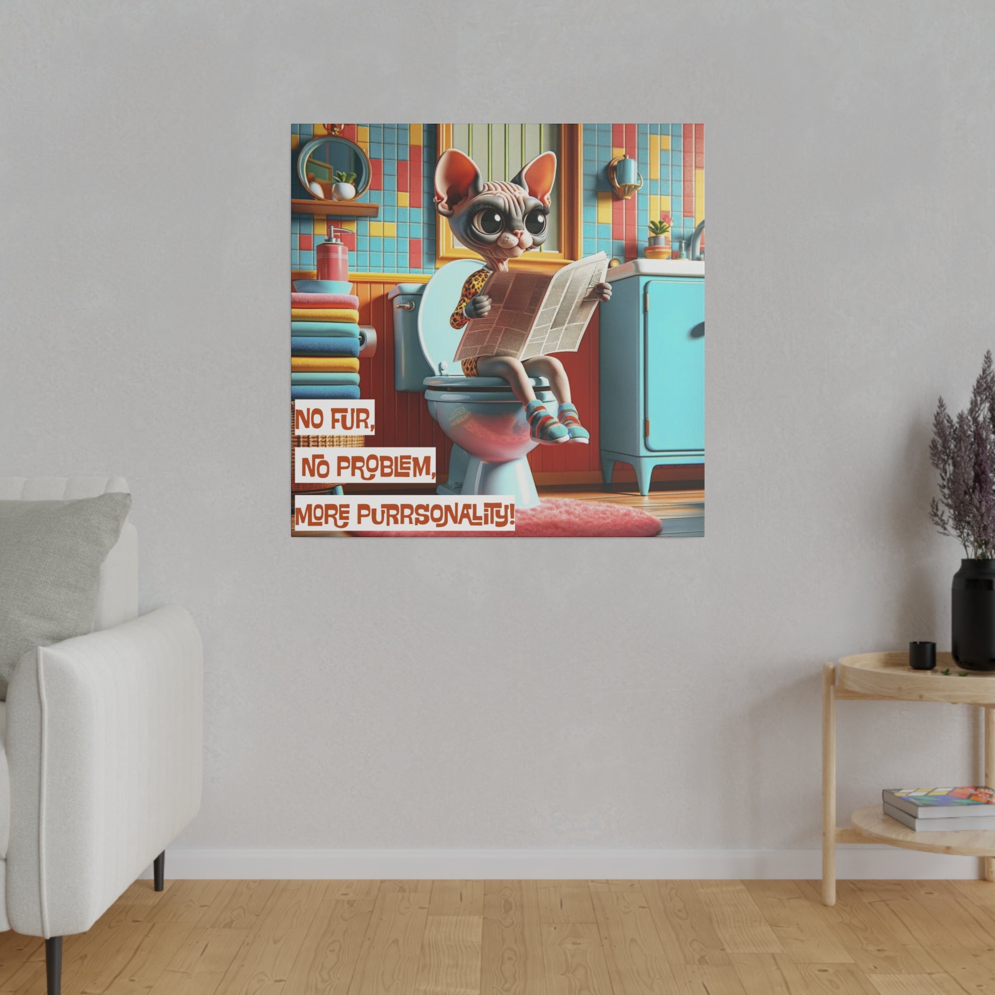 Hairless Cat Art, Funny Kitschy Mid Century Modern Bathroom Wall Art - Mid Century Modern Gal