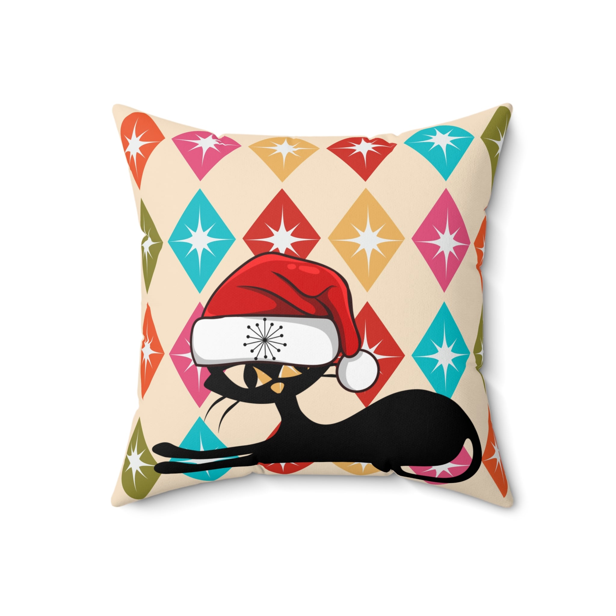 Atomic Cat Christmas Pillow, Mid Century Modern Starburst Pillow And Insert - Mid Century Modern Gal