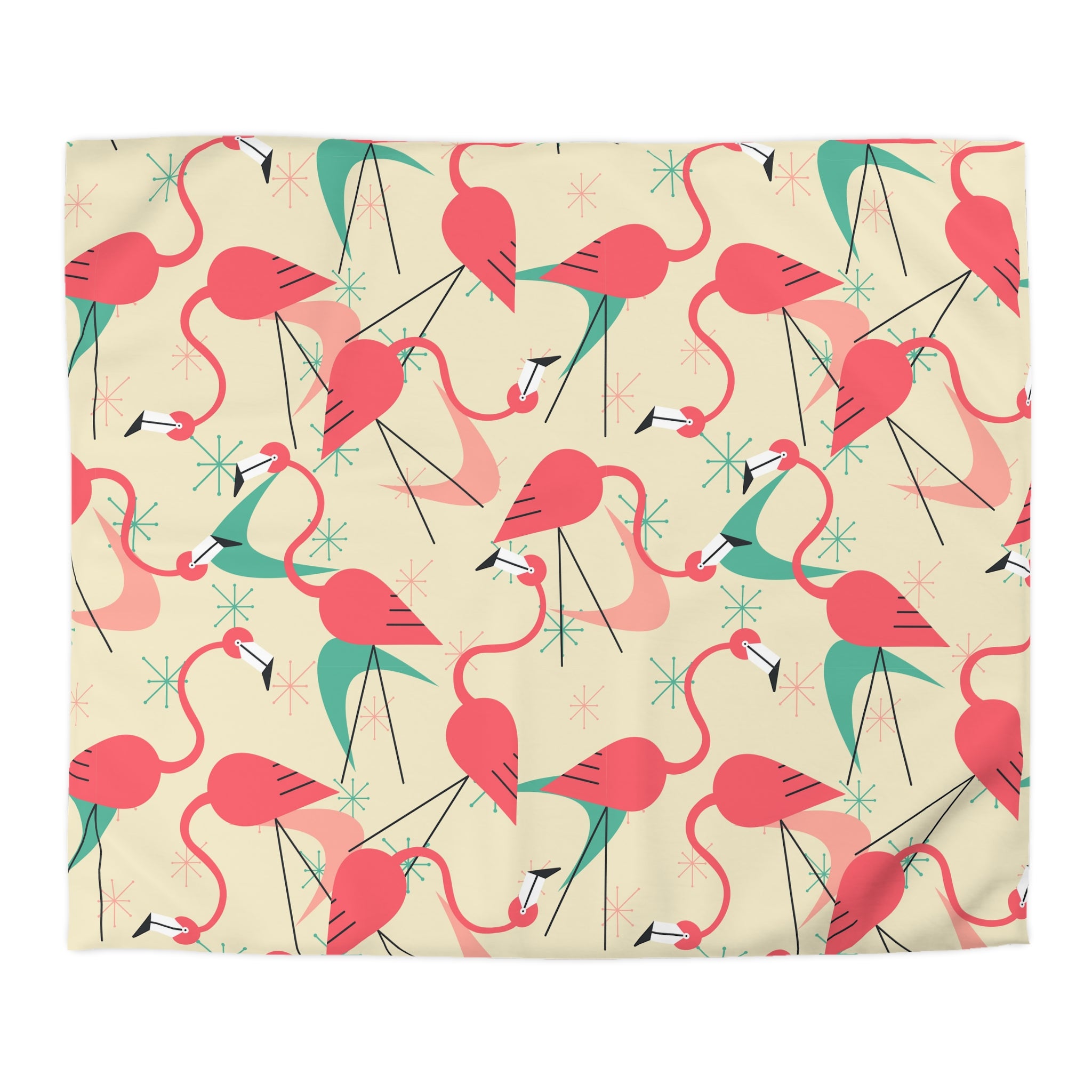Palm Springs California Kitschy Quirky Dancing Tropical Flamingos Duvet Cover - Fun Summer Bedding - Mid Century Modern Gal