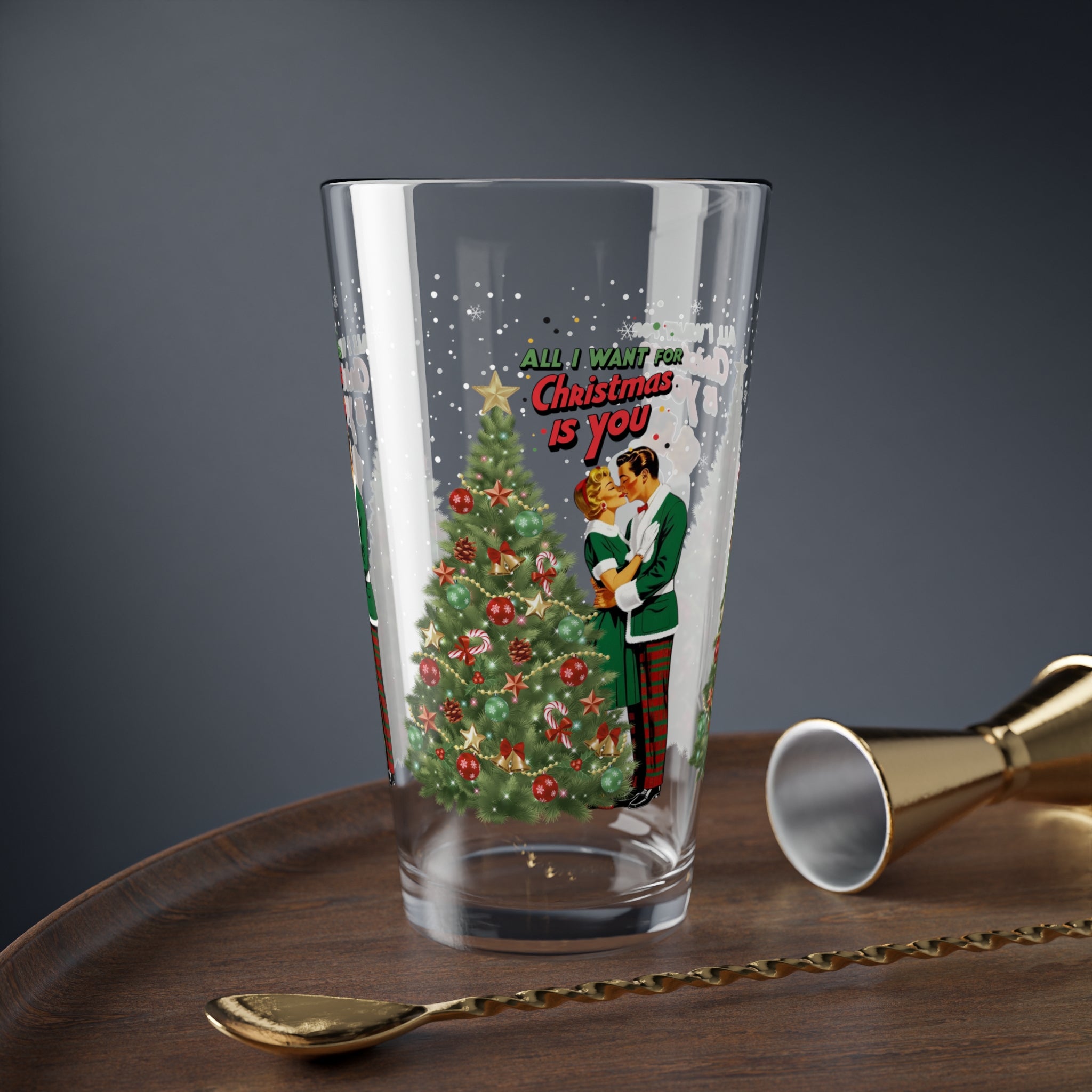 Mid Century Modern Christmas Mod Drinkware Festive Christmas | "All I Want for Christmas is You" Design - Mid Century Modern Gal