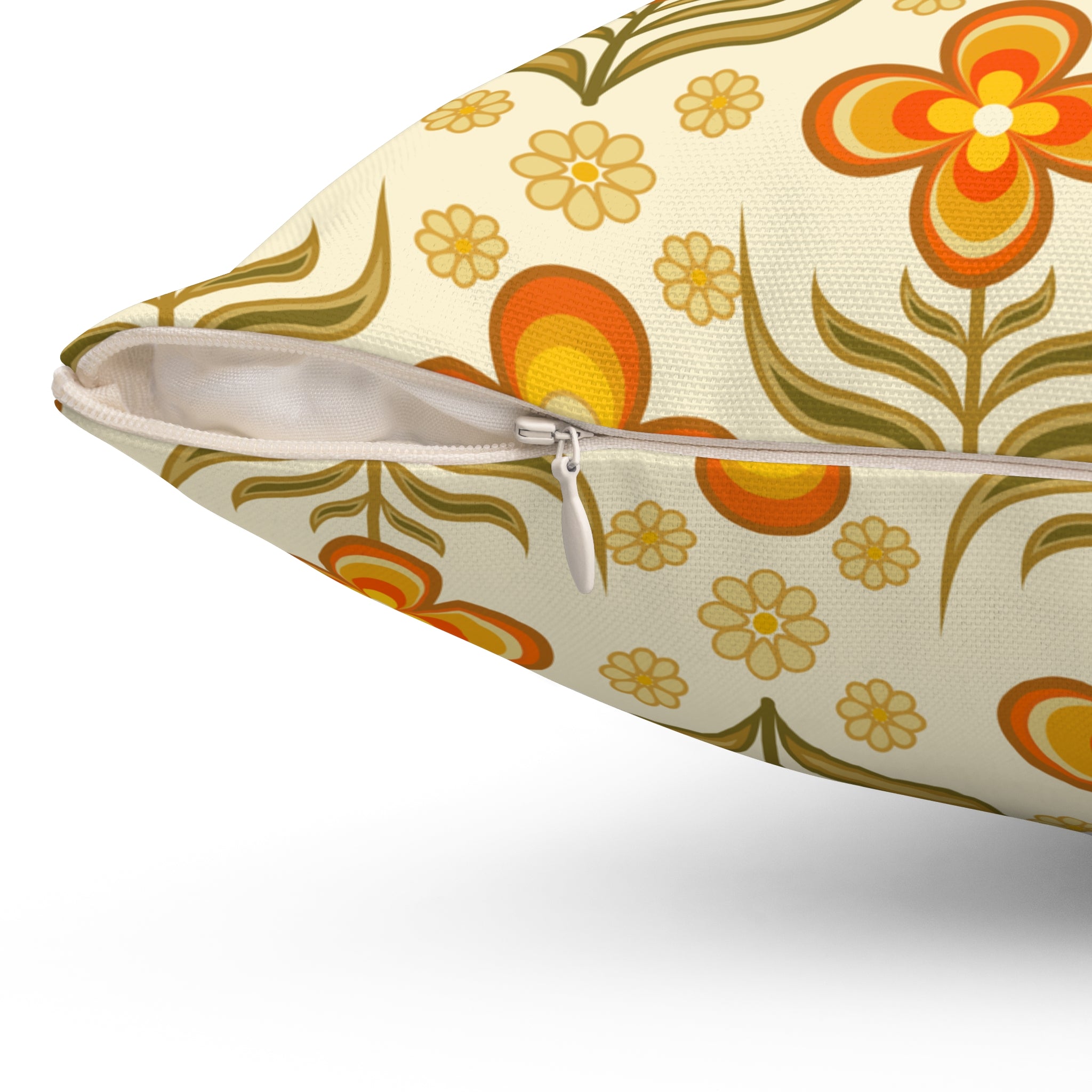 70s Retro Groovy Flower Power Floral Orange, Yellow Green Pillow And Cover - Mid Century Modern Gal