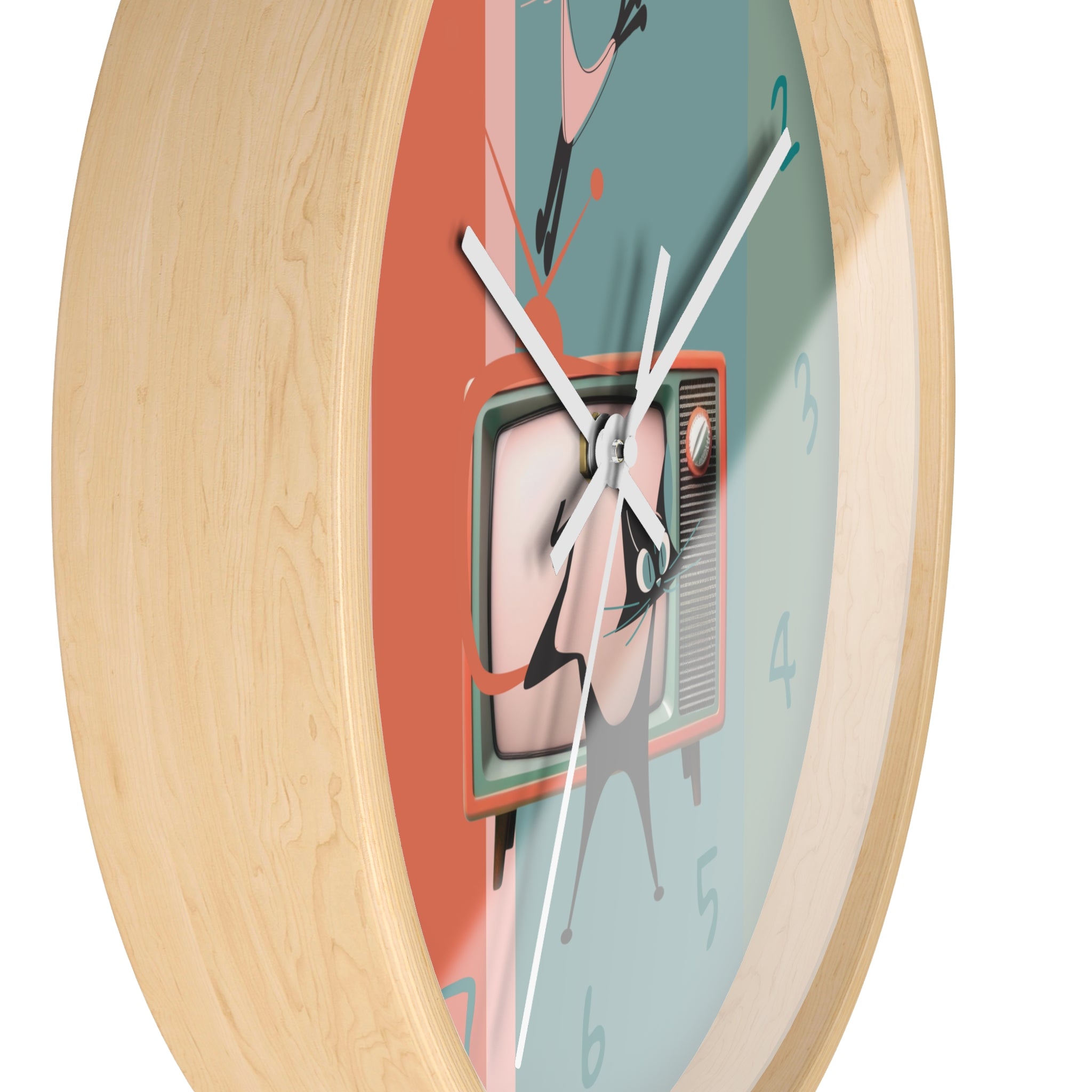 Atomic Cat Wall Clock, Mid Century Modern TV, Kitschy Black Cats, Whimsical Retro Cat Mom Gift For Bedroom, Livingroom, Kitchen - Mid Century Modern Gal