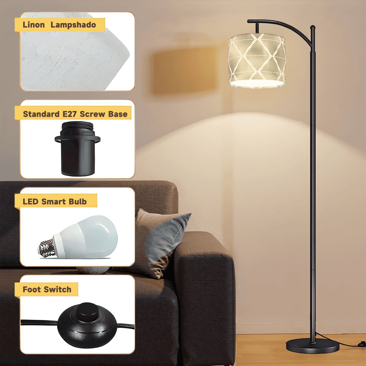 Mid Mod Art Deco Gold Geometric Diamond Designed Modern Arc Floor Lamp - Mid Century Modern Gal