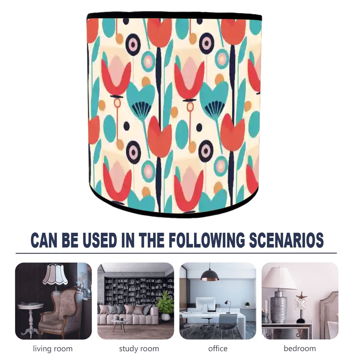 Retro Scandinavian Floral Mid Mod Bamboo Drum Lampshade - Mid Century Modern Gal