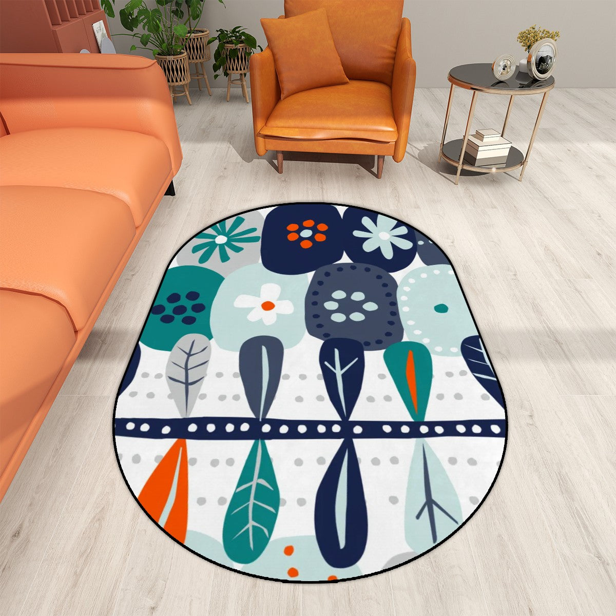 Scandinavian Modern Danish Floral Hygge Oval Modern Area Rug - Mid Century Modern Gal