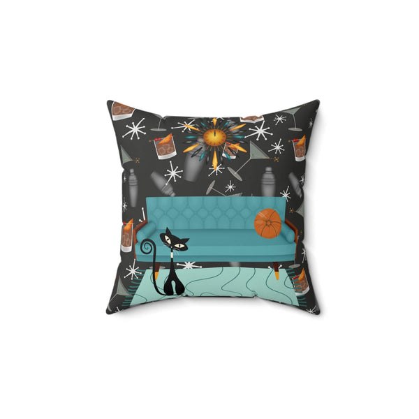Atomic Cat And Cocktails Mid Century Modern Kitschy 50s Style Pillow And Insert