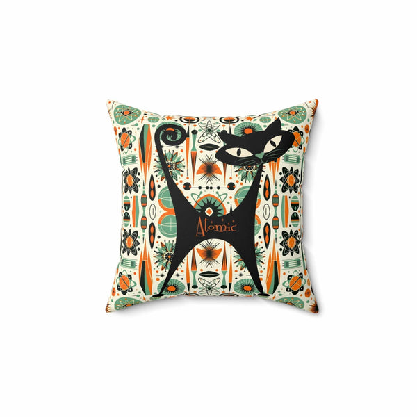 Mid Century Modern Atomic Cat, Orange, Green, Sputnik, Starburst MCM Retro Pillow And Insert