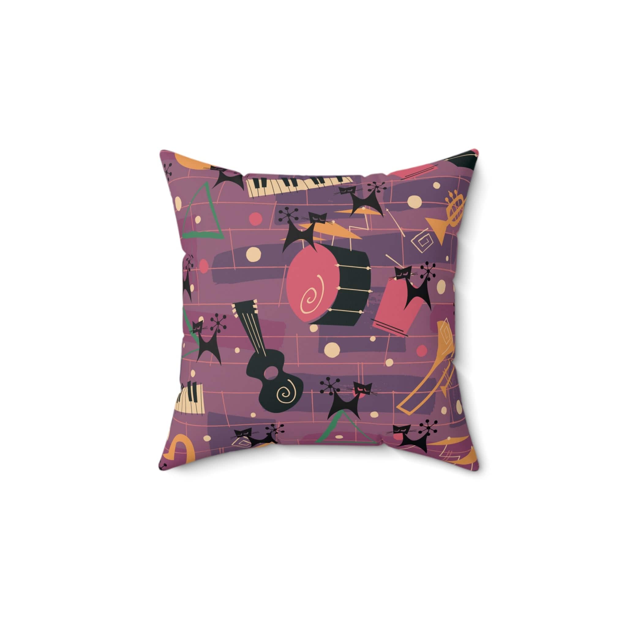 Mid Century Modern Atomic Cats, Jazzy Snazzy Mod Retro Pillow And Insert Home Decor 14" × 14"