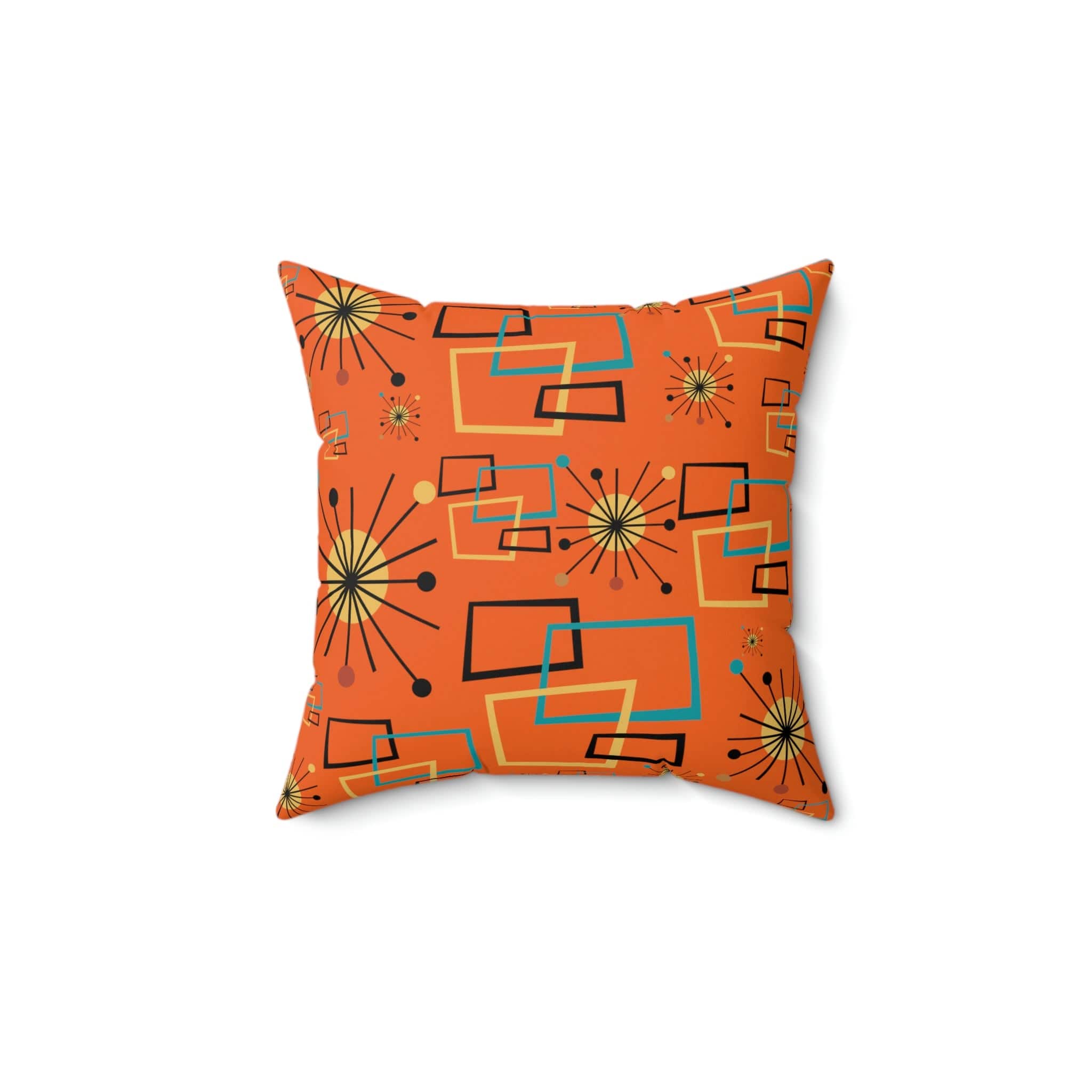 Mid Century Modern Atomic Starburst, Orange, Geometric, Retro Pillow Case And Insert Home Decor 14" × 14"