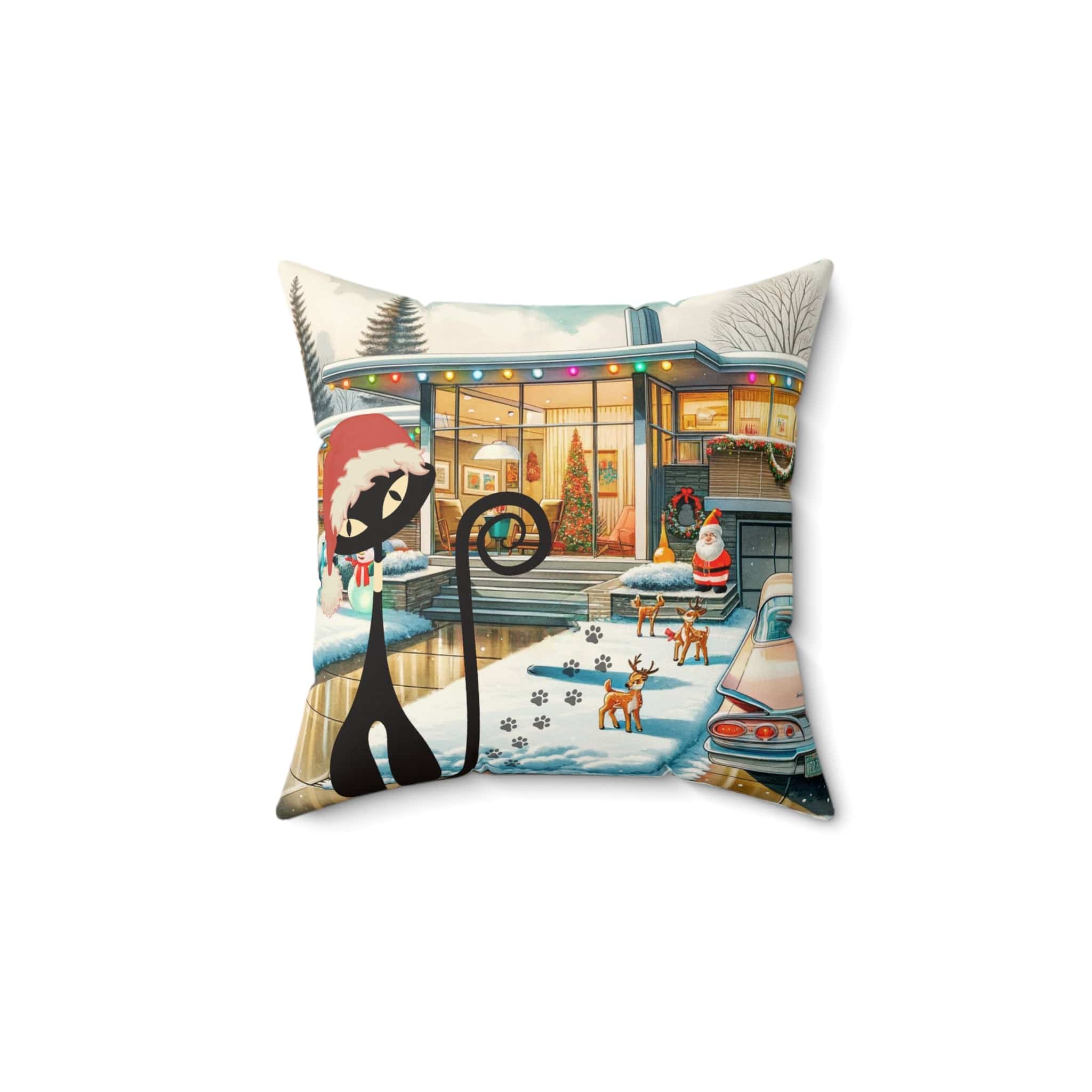 Mid Century Modern Christmas Pillow Gift, Wishing You A Blast Of Joy This Holiday Season, Atomic Cat, Kitschy Style Pillow And Insert Home Decor 14" × 14"