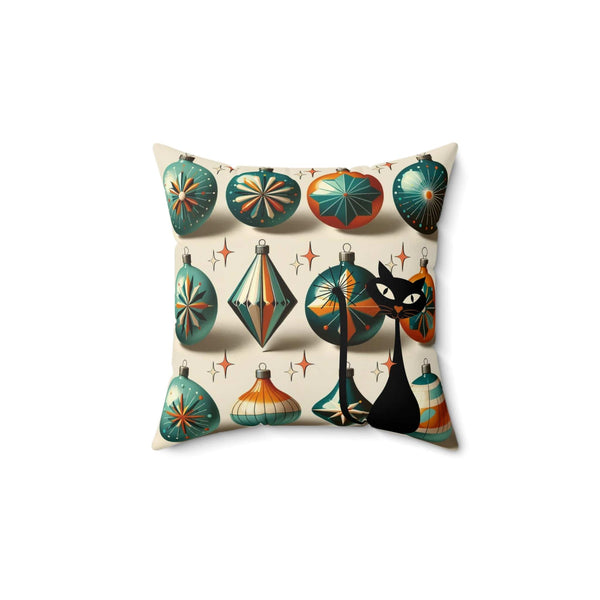 Mid Century Modern Shiny Brite, Atomic Cat, Retro Green, Orange, Retro Mod Pillow And Insert