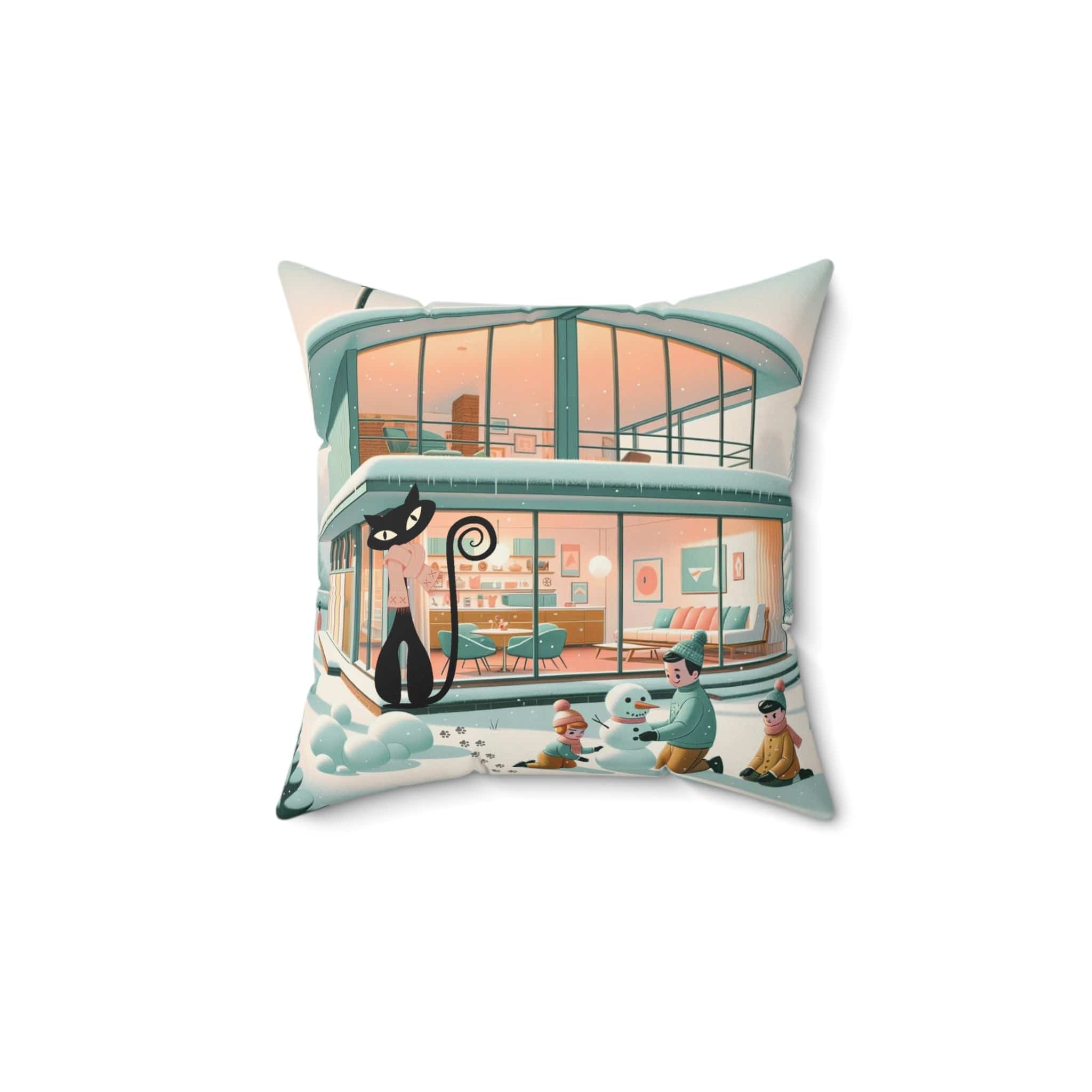 Mid Century Modern Winter Wonderland, Mid Century Designed Home, Snowman, Winter MCM Home Decor Home Decor 14" × 14"