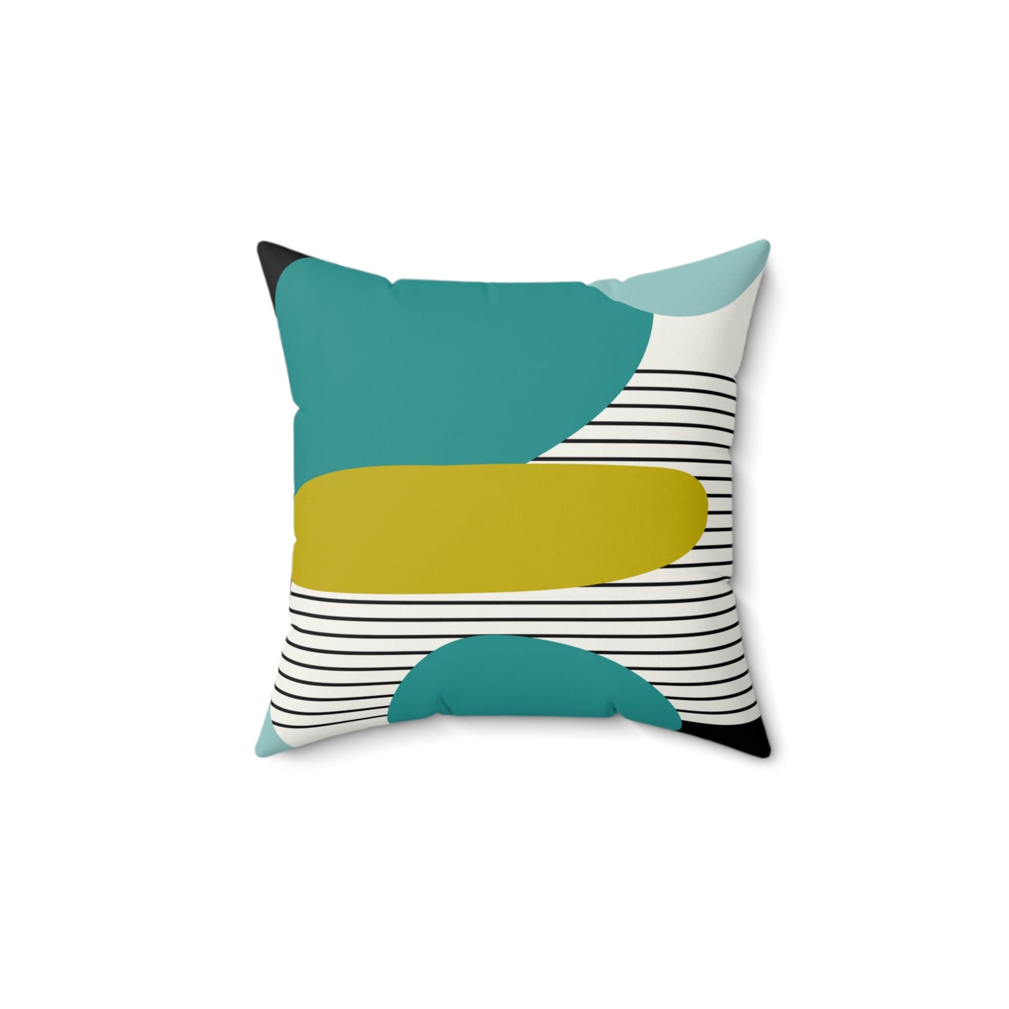 Mid Century Modernist Abstract, Geometric, Green, Black, Aqua Retro Pillow And Insert Home Decor 14" × 14"
