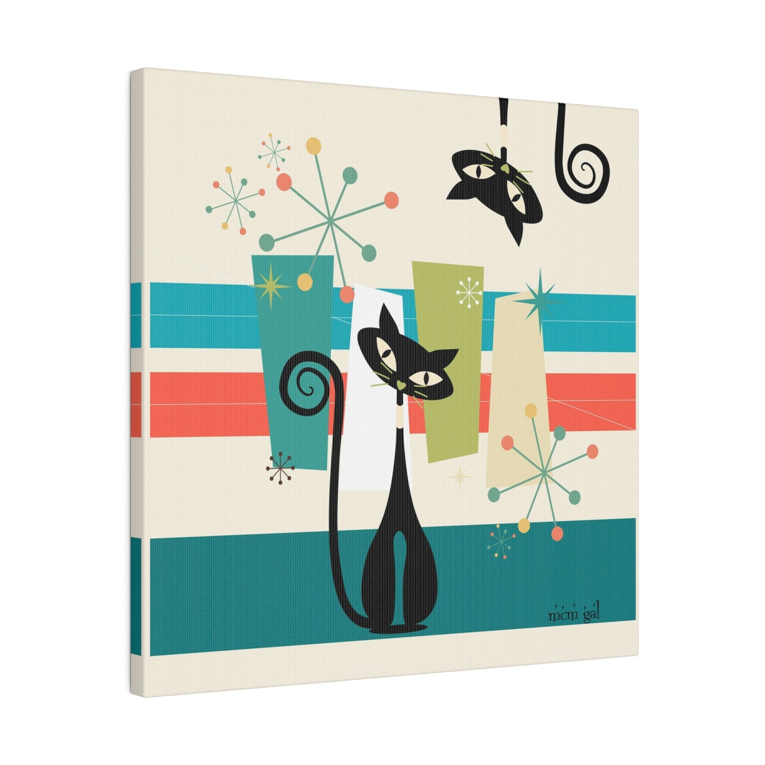 Mid Century Modern Atomic Kitty Cat, MCM Wall Art Matte Canvas Canvas 14" x 14" (Square) / 0.75&