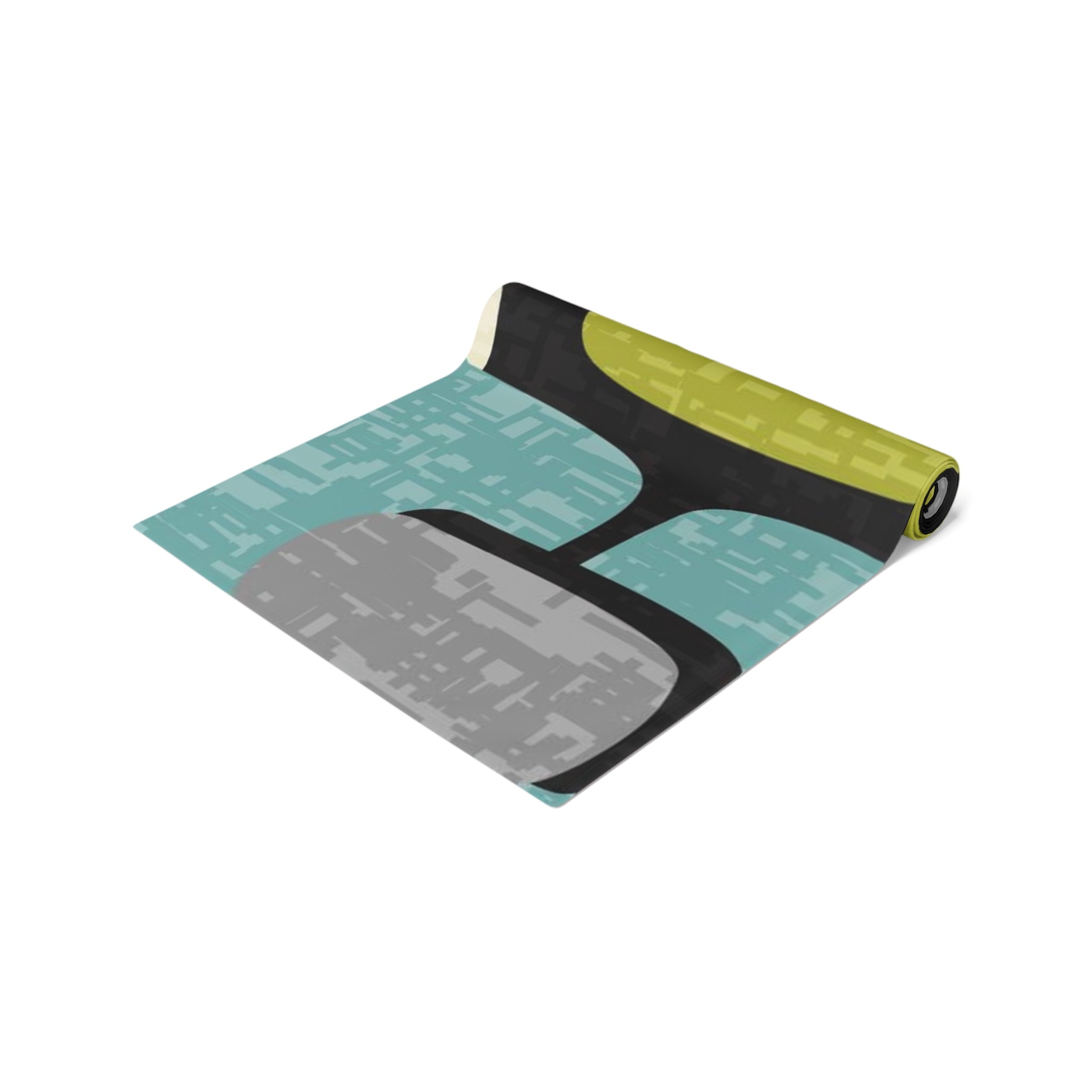 Mid Century Modern Table Runner, Atomic Kitties, Black Cats, Boomerangs Geometric Designed, Aqua, Green, Blue, Black, MCM Table Runner - Mid Century Modern Gal