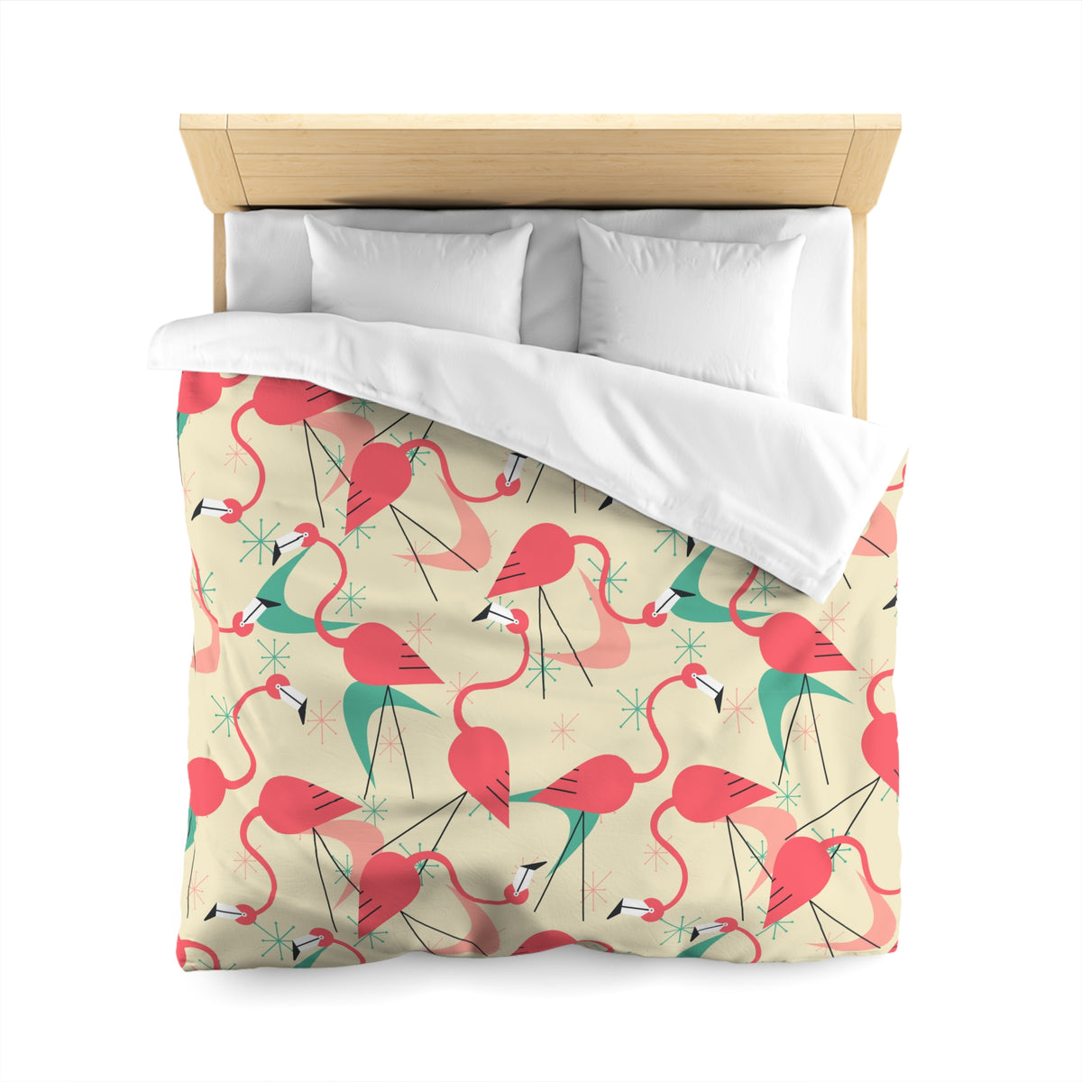 Palm Springs California Kitschy Quirky Dancing Tropical Flamingos Duvet Cover - Fun Summer Bedding - Mid Century Modern Gal