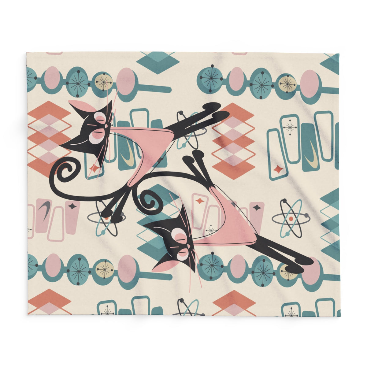 Atomic Cat Mid Century Modern Blanket, Kitschy Fun Quirky MCM Home Decor Lightweigt Fleece Blanket - Mid Century Modern Gal
