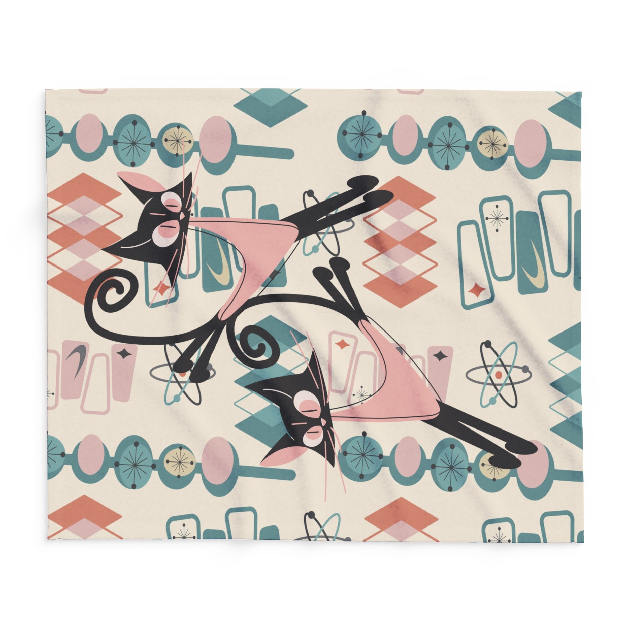 Atomic Cat Mid Century Modern Blanket, Kitschy Fun Quirky MCM Home Decor Lightweigt Fleece Blanket - Mid Century Modern Gal