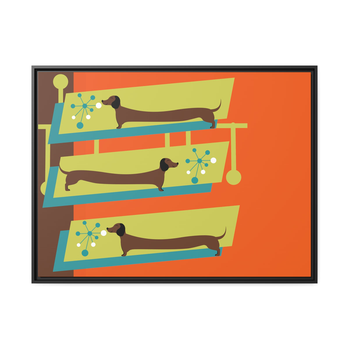 Mid Mod Doxie Dog MCM Wall Art, Orange, Green Teal, Mid Century Modern Wall Art - Mid Century Modern Gal