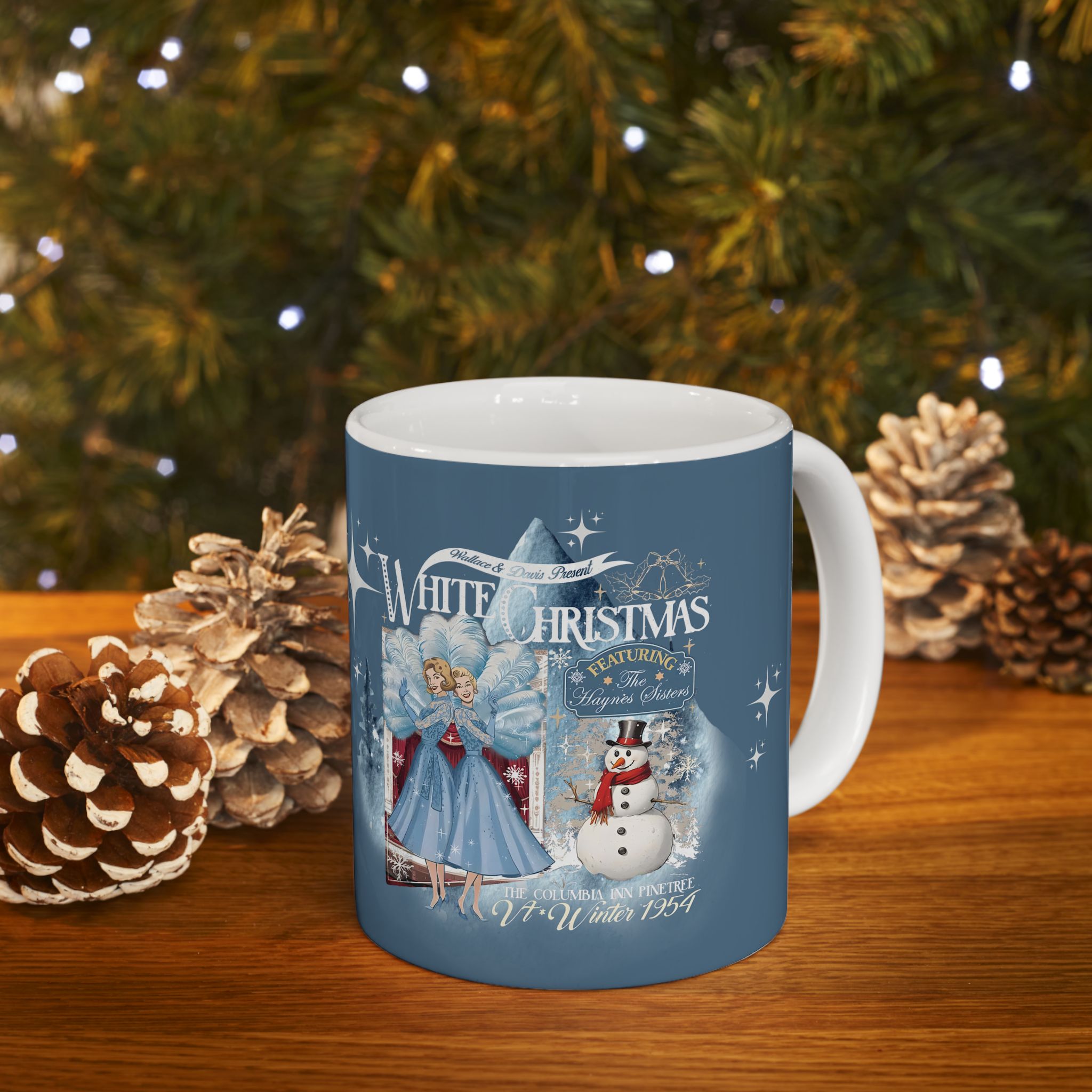 Sister Sister Wallace and Davis White Christmas Kitschy 50s Holiday Ceramic Mug - Mid Century Modern Gal