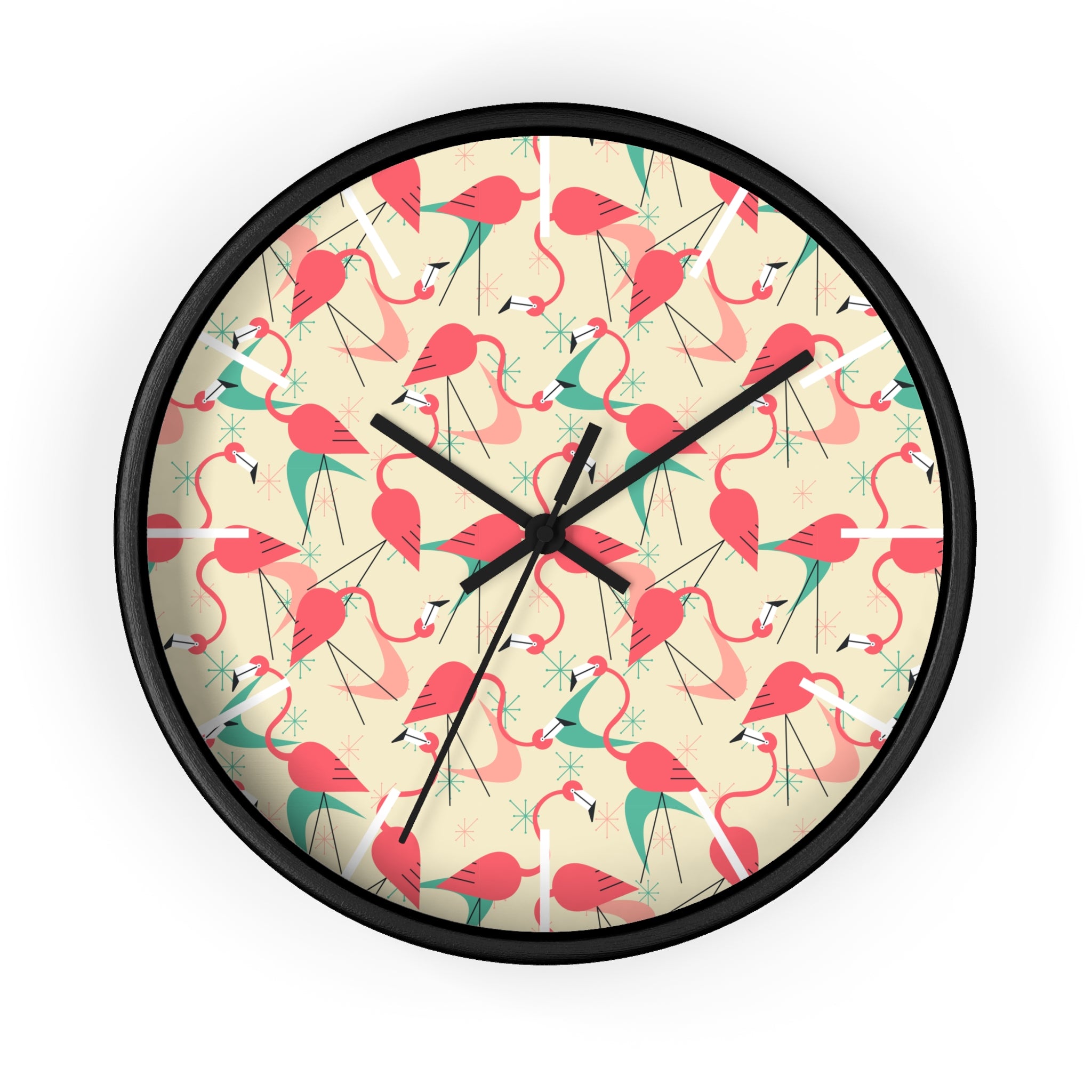 Mid Century Modern Flamingo Wall Clock, Kitschy Quirky Dancing Flamingos Fun Home Decor for Retro Summer Vibes - Mid Century Modern Gal