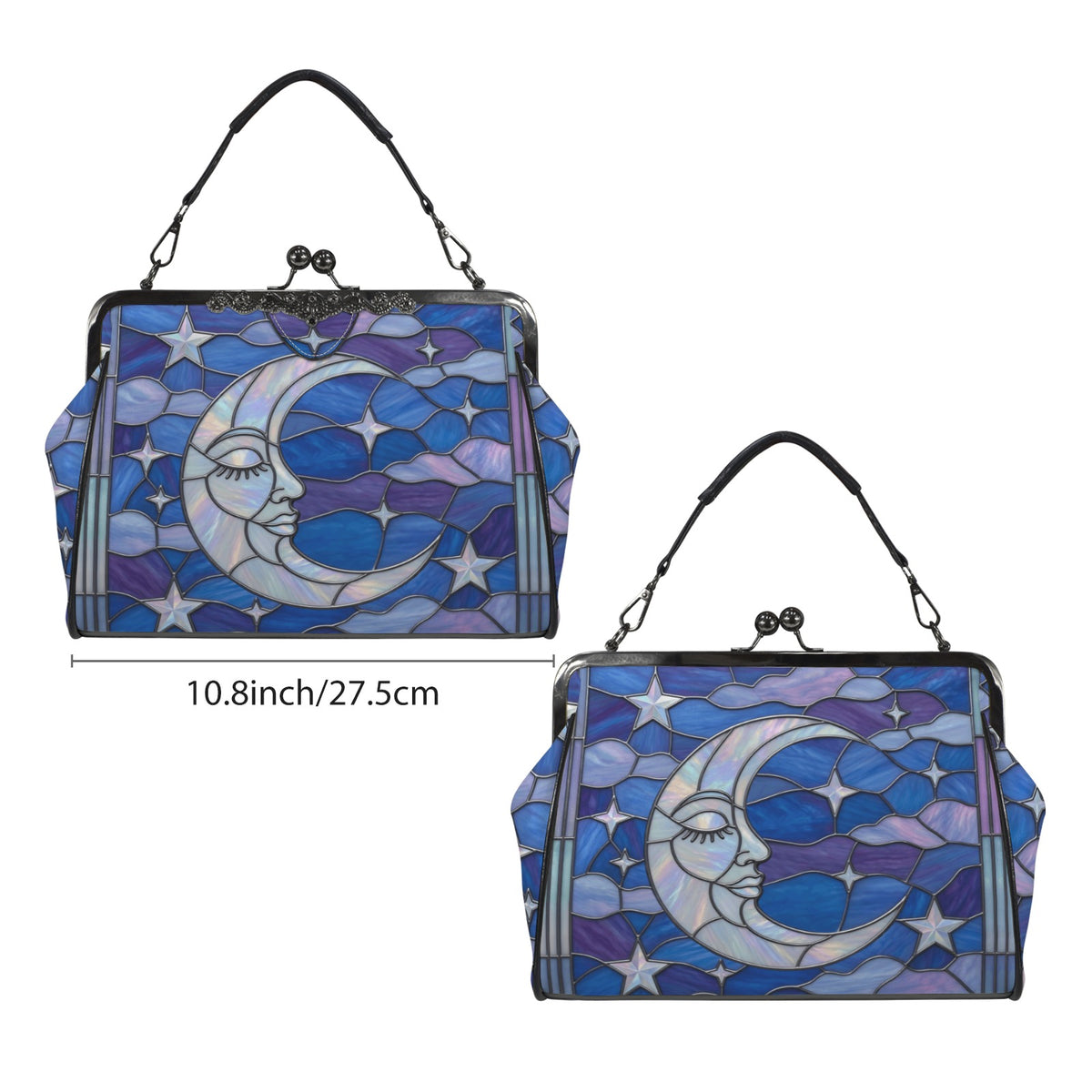 Halloween Stained Glass Style Night Sky Moon Stars Clouds Kisslock Crossbody Purse - Mid Century Modern Gal