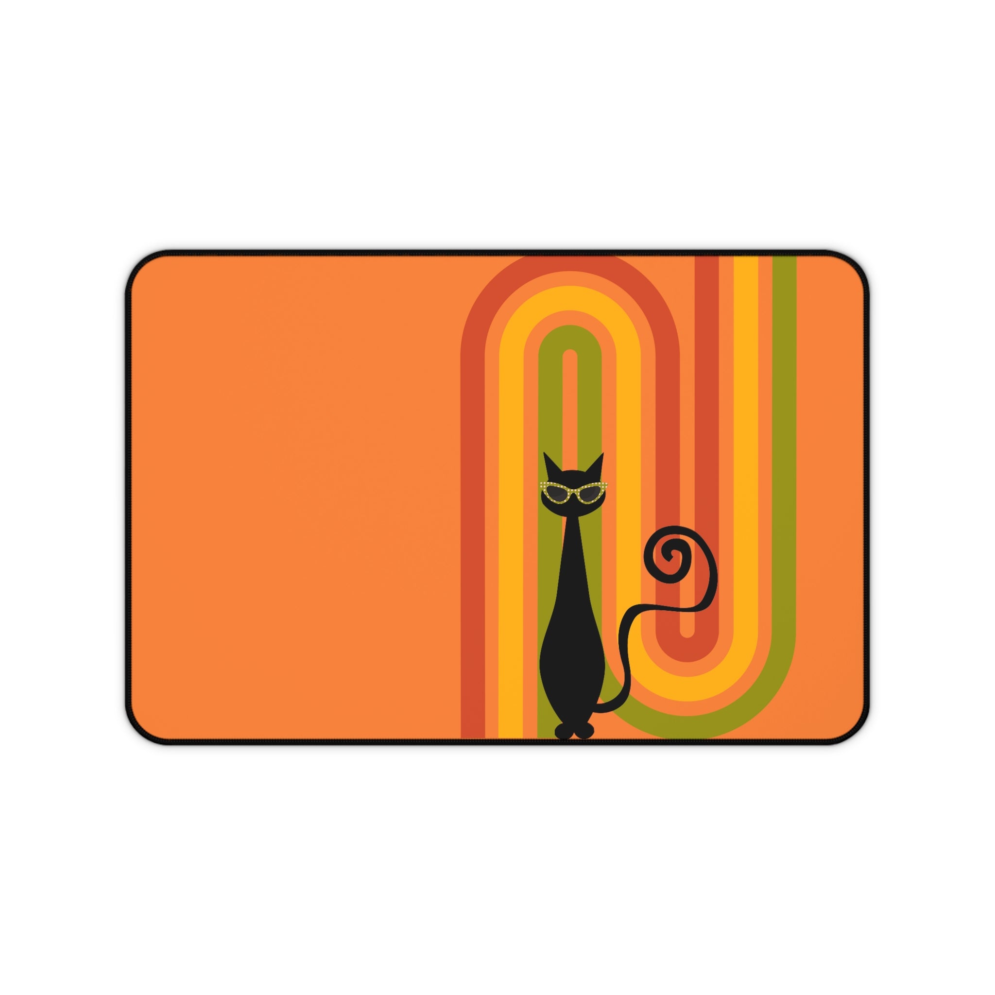 Atomic Cat Retro Orange Groovy Rainbow Mid Century Modern Desk Mat - Mid Century Modern Gal