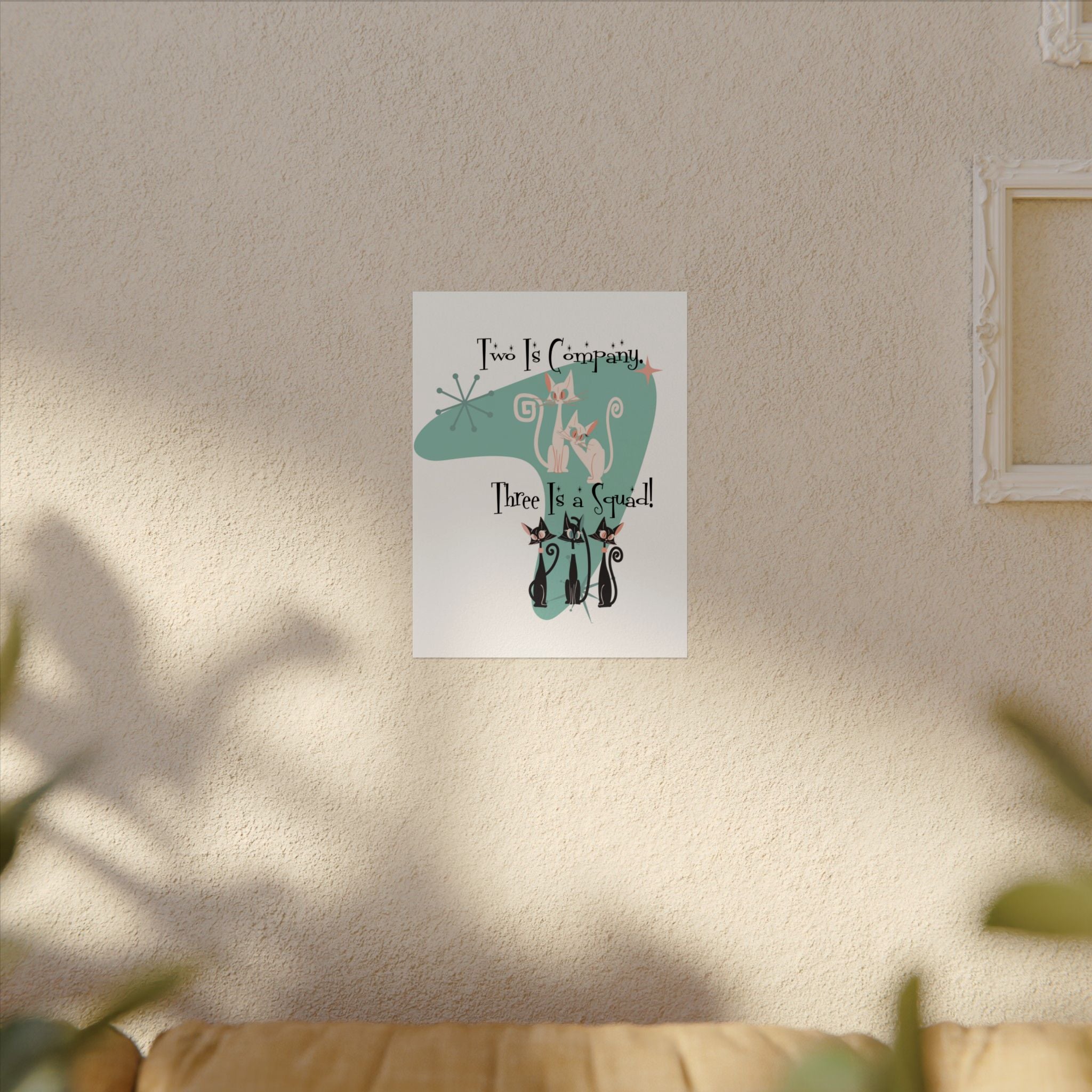 Atomic Cat Office Poster, Mid Mod Kitschy Cute Squad Cats-Themed Art Poster - Mid Century Modern Gal