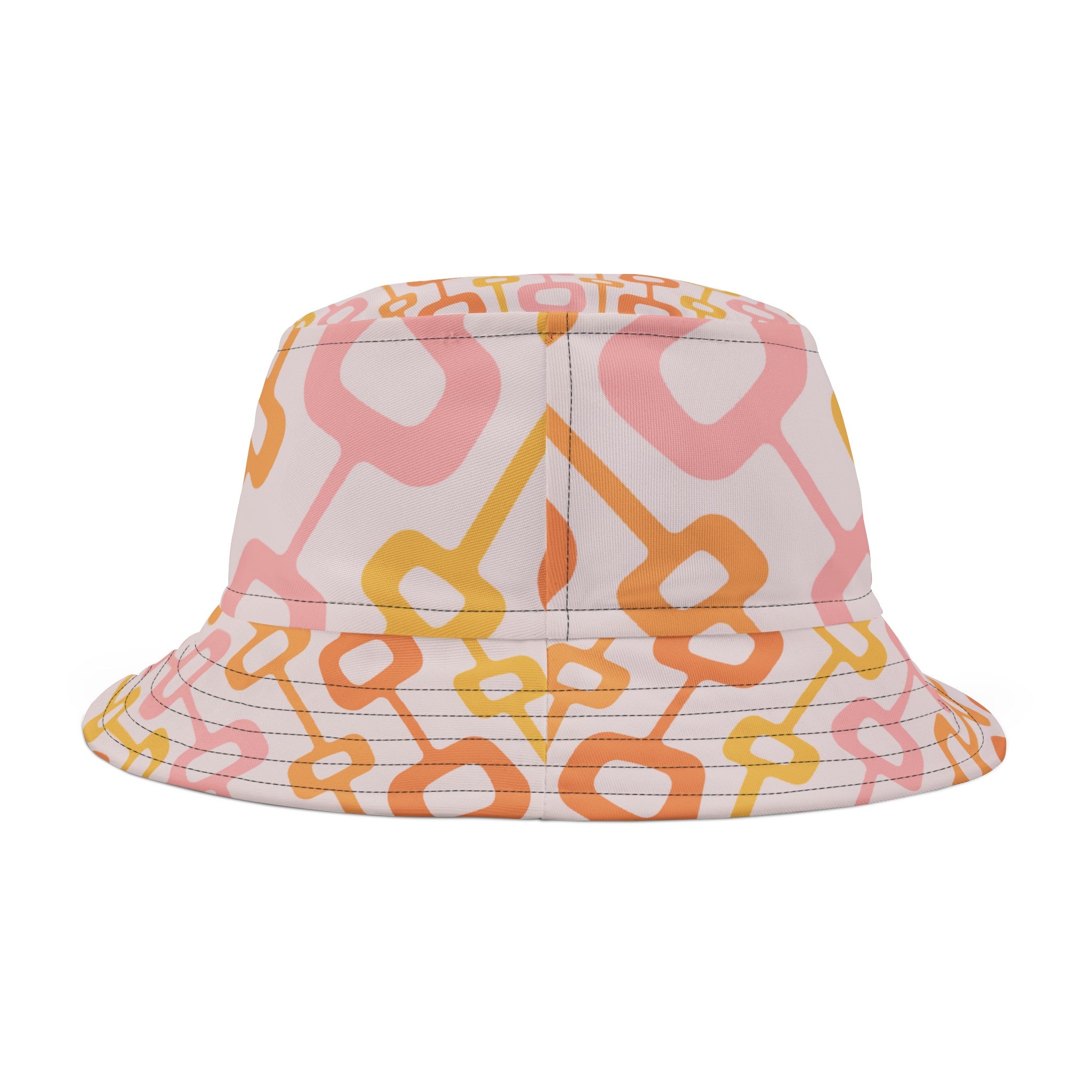 Atomic Cat Mid Mod Summer Bucket Hat In Pink, Orange Yellow Geometric Mod Design - Mid Century Modern Gal
