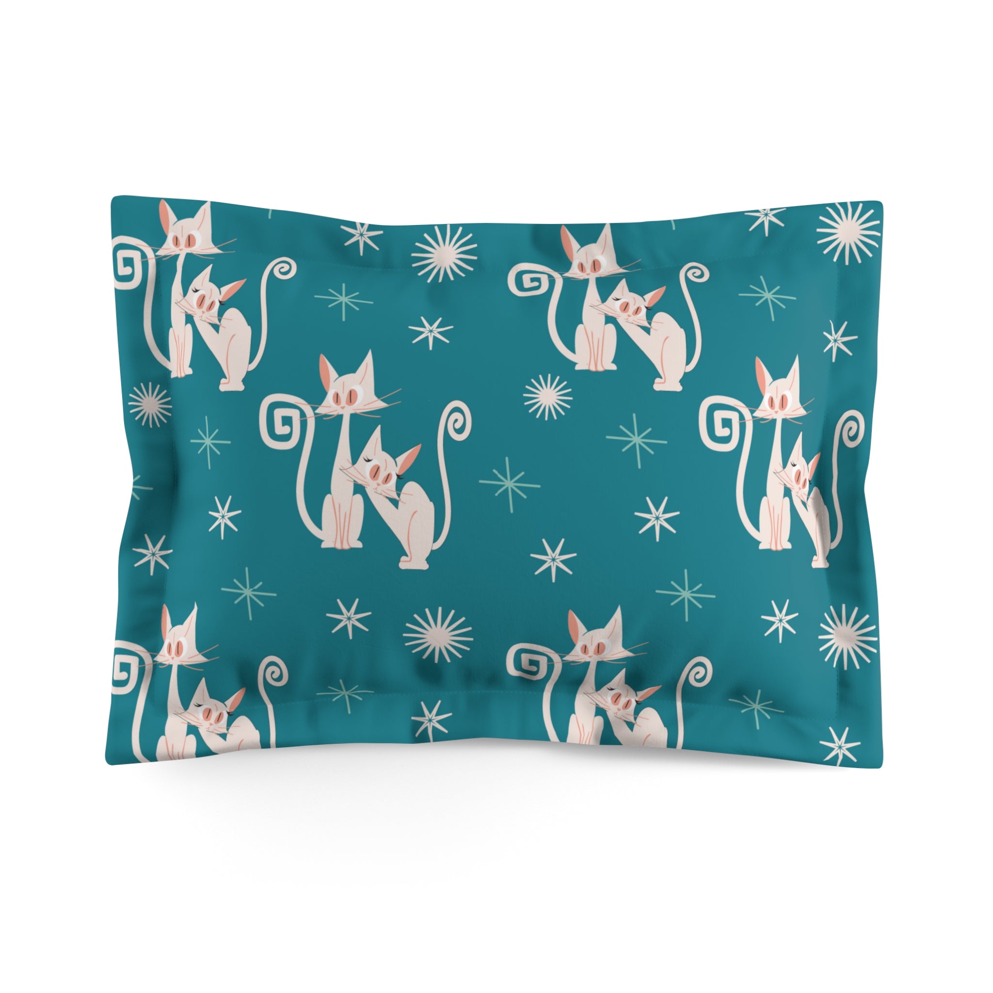 Atomic Kittie Teal Blue MCM Pillow Sham - Mid Century Modern Gal