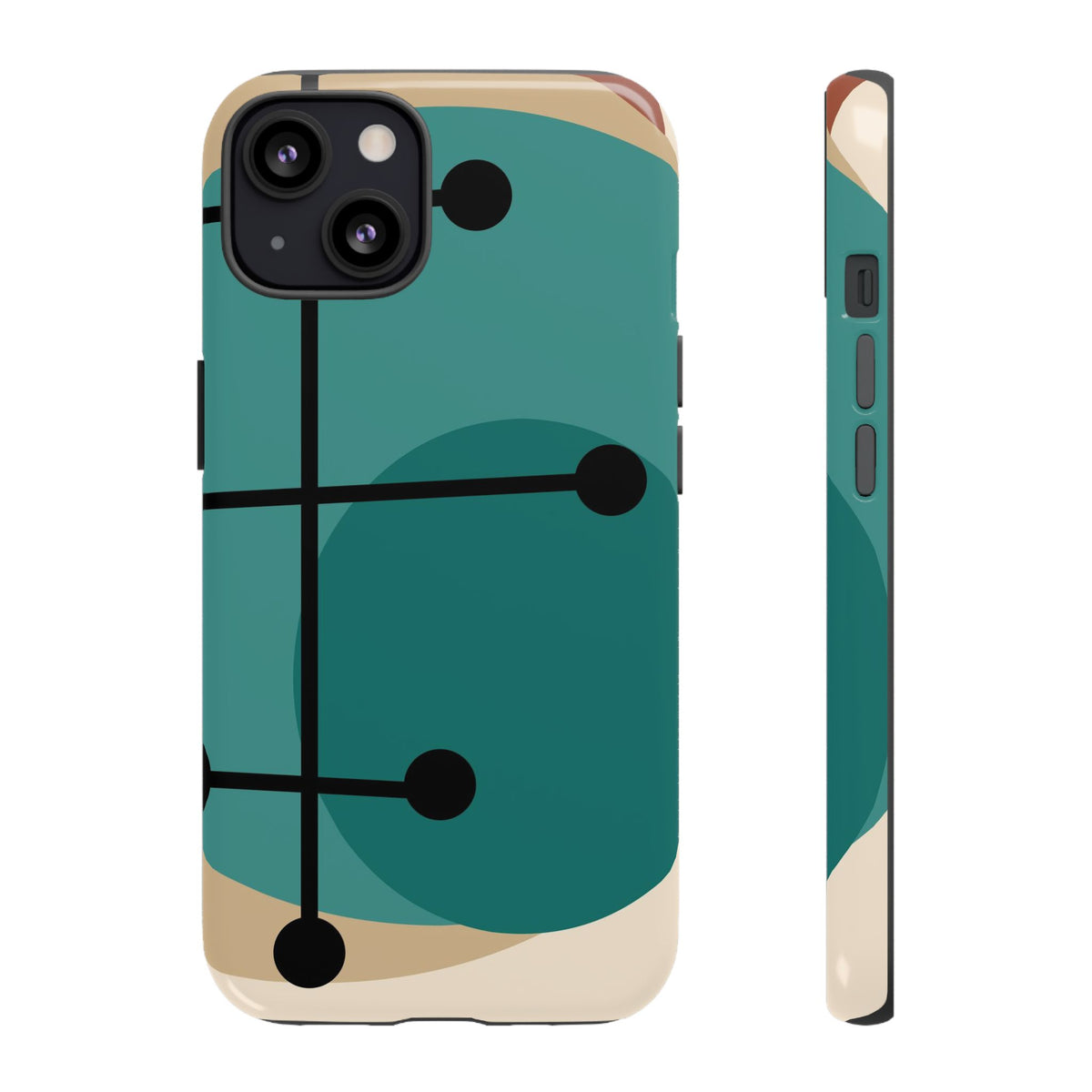 Mid Century Mod, Geometric, Retro Beige Teal Blue, Smart Phones Tough Phone Cases