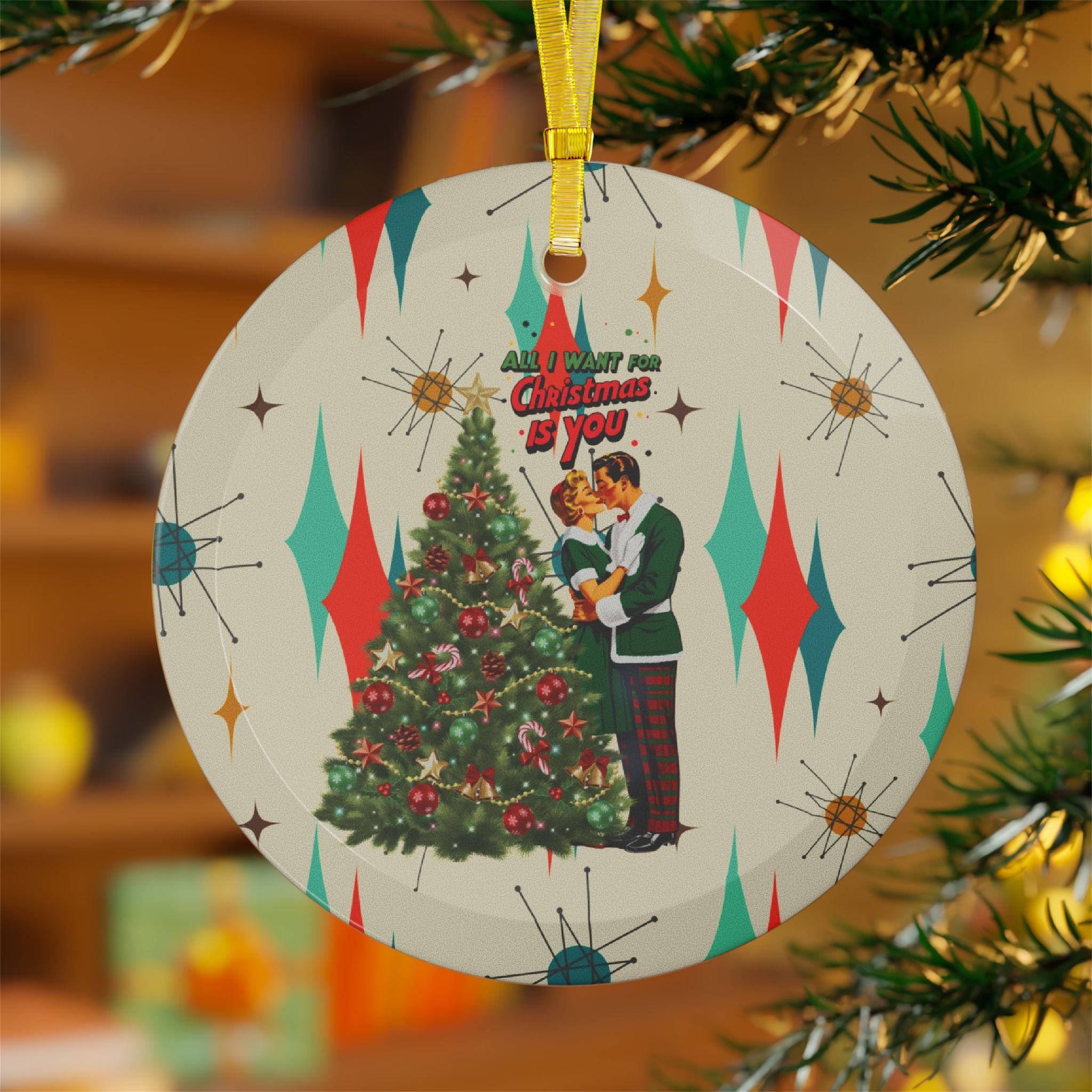 Vintage Christmas Glass Ornaments - All I Want for Christmas Is You - Retro Holiday Decoration - Mid Century Modern Gal