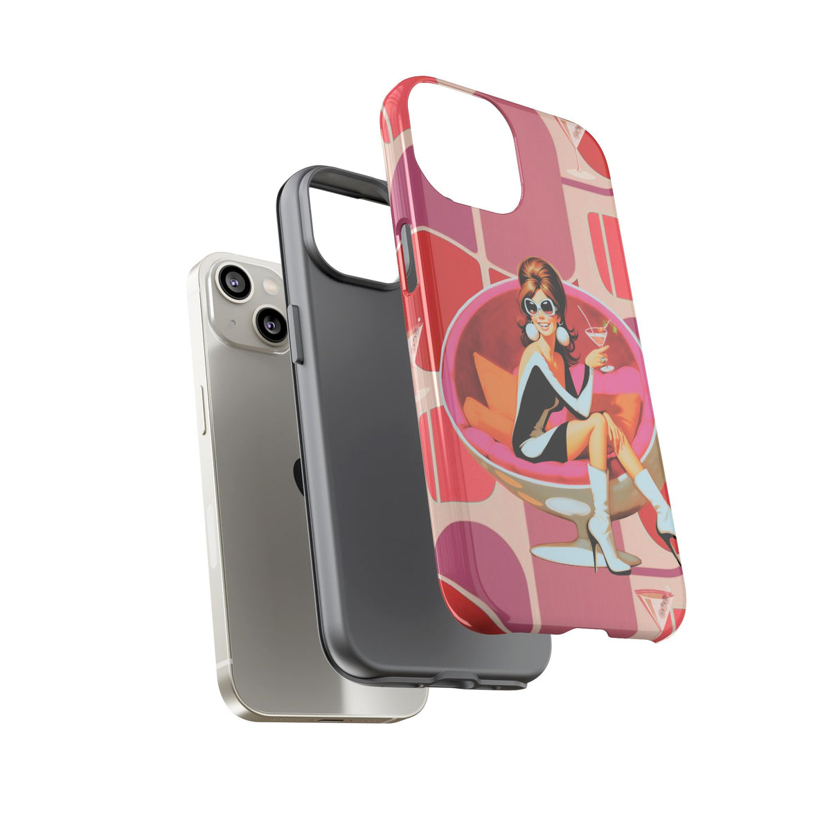 Mid Mod 60s Mod Gal, Kick Back Enjoy, Retro Chic Phone Case with Cocktail Design
