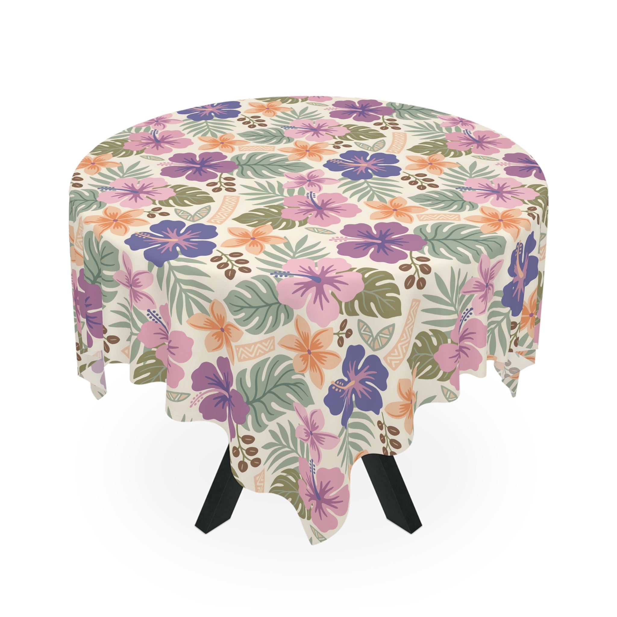 Retro Tropical Tiki Summer, Hawaiian Hibiscus Purple Tablecloth - Mid Century Modern Gal