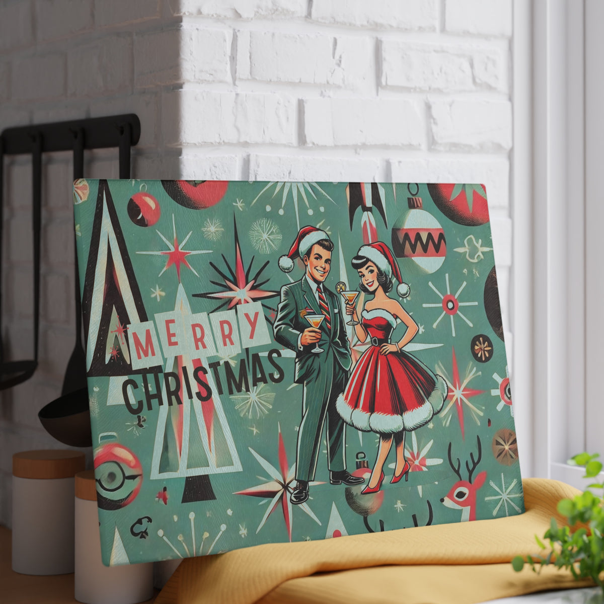 Mid Century Modern Kitschy 50s Holiday Cheese Board, Glass Cutting Board - Mid Century Modern Gal