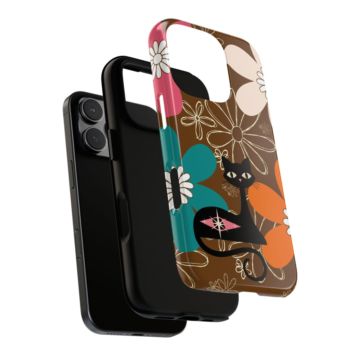 Atomic Cat Retro 70s Vibe Flower Power Tough Cases: Cute Floral and Cat Phone Case for Cat Lovers
