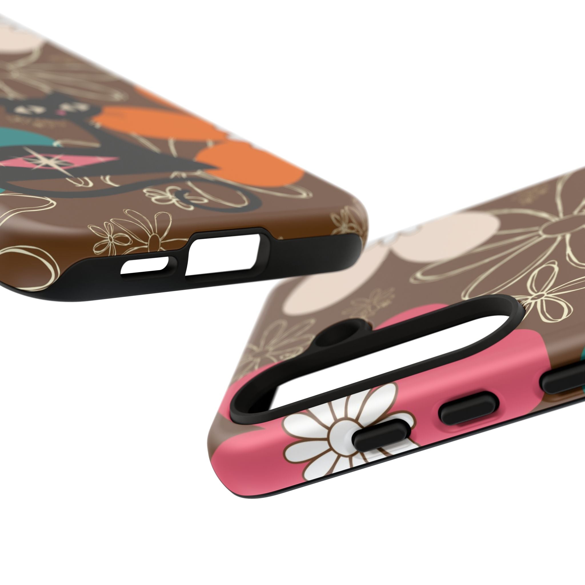 Atomic Cat Retro 70s Vibe Flower Power Tough Cases: Cute Floral and Cat Phone Case for Cat Lovers