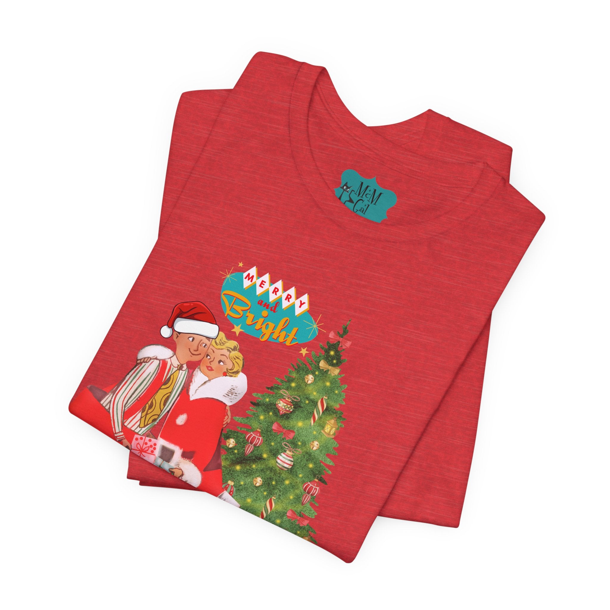 Festive Kitch Mid Mod Christmas Couple Tee - Unisex Short Sleeve Jersey Shirt - Mid Century Modern Gal