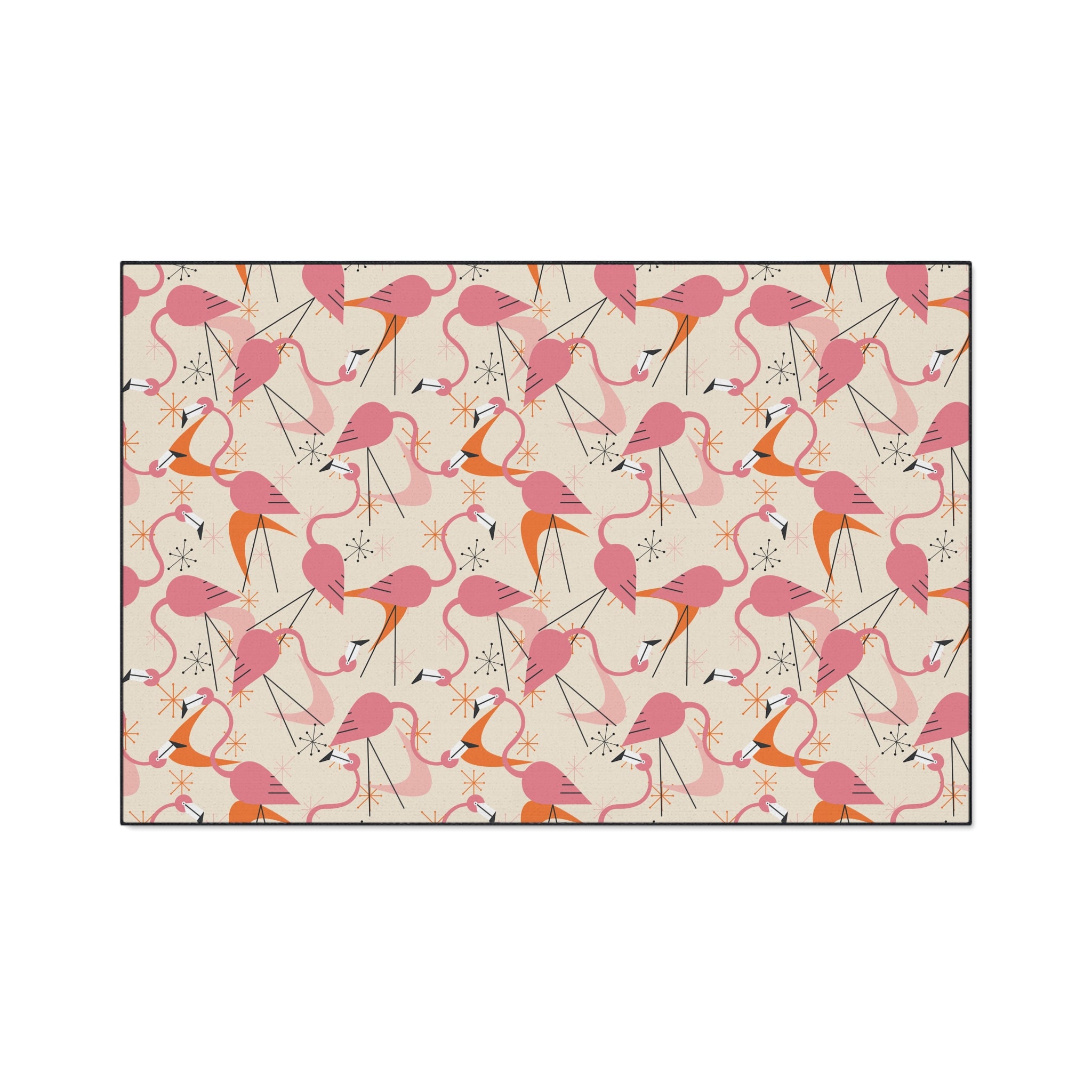 Mid Century Modern Dancing Kitschy Quirky Flamingos Print Heavy Duty Floor Mat - Vibrant Indoor/Outdoor Rug for Home Décor - Mid Century Modern Gal