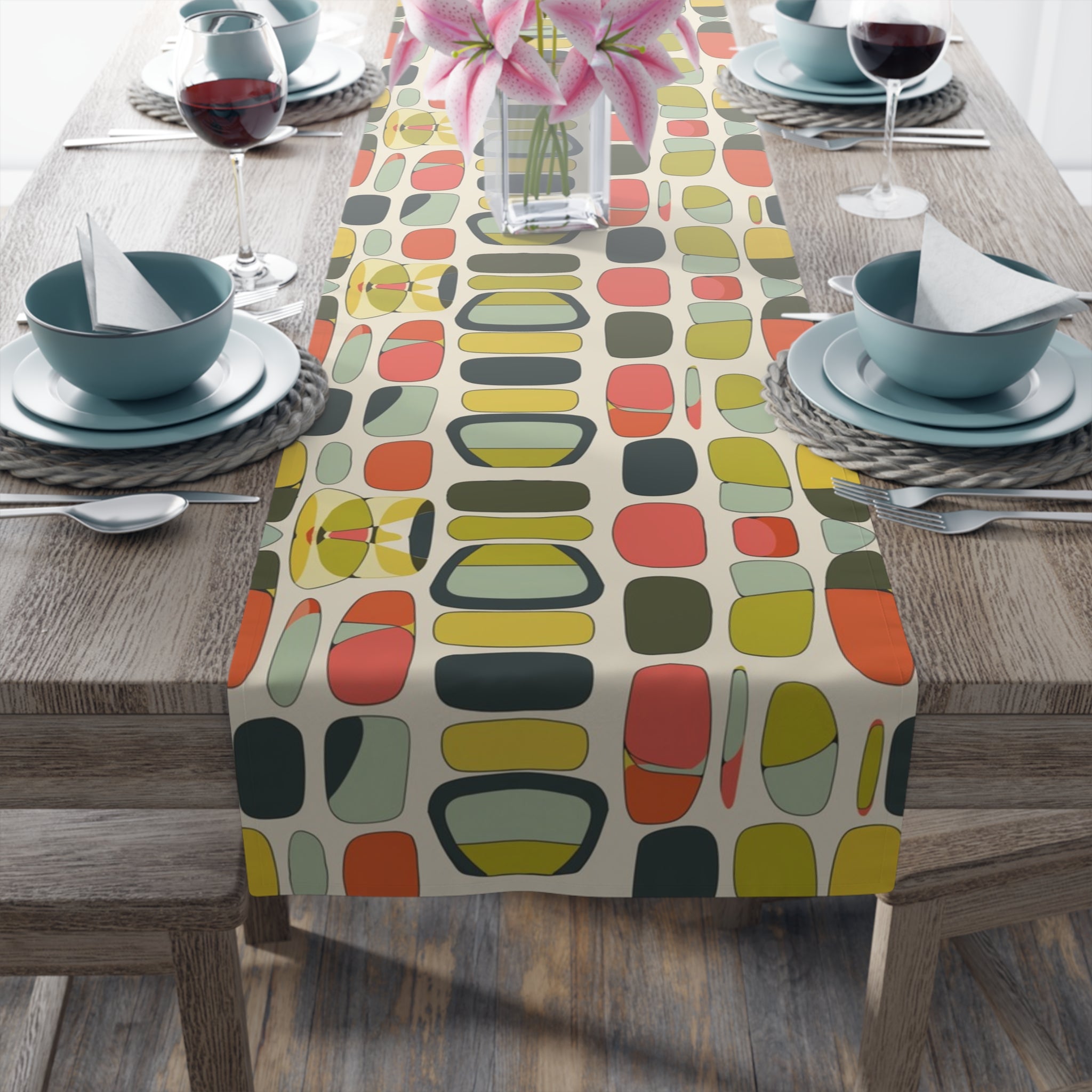 Mid Century Modern Geometric Bold Colorful MCM Table Runner - Mid Century Modern Gal