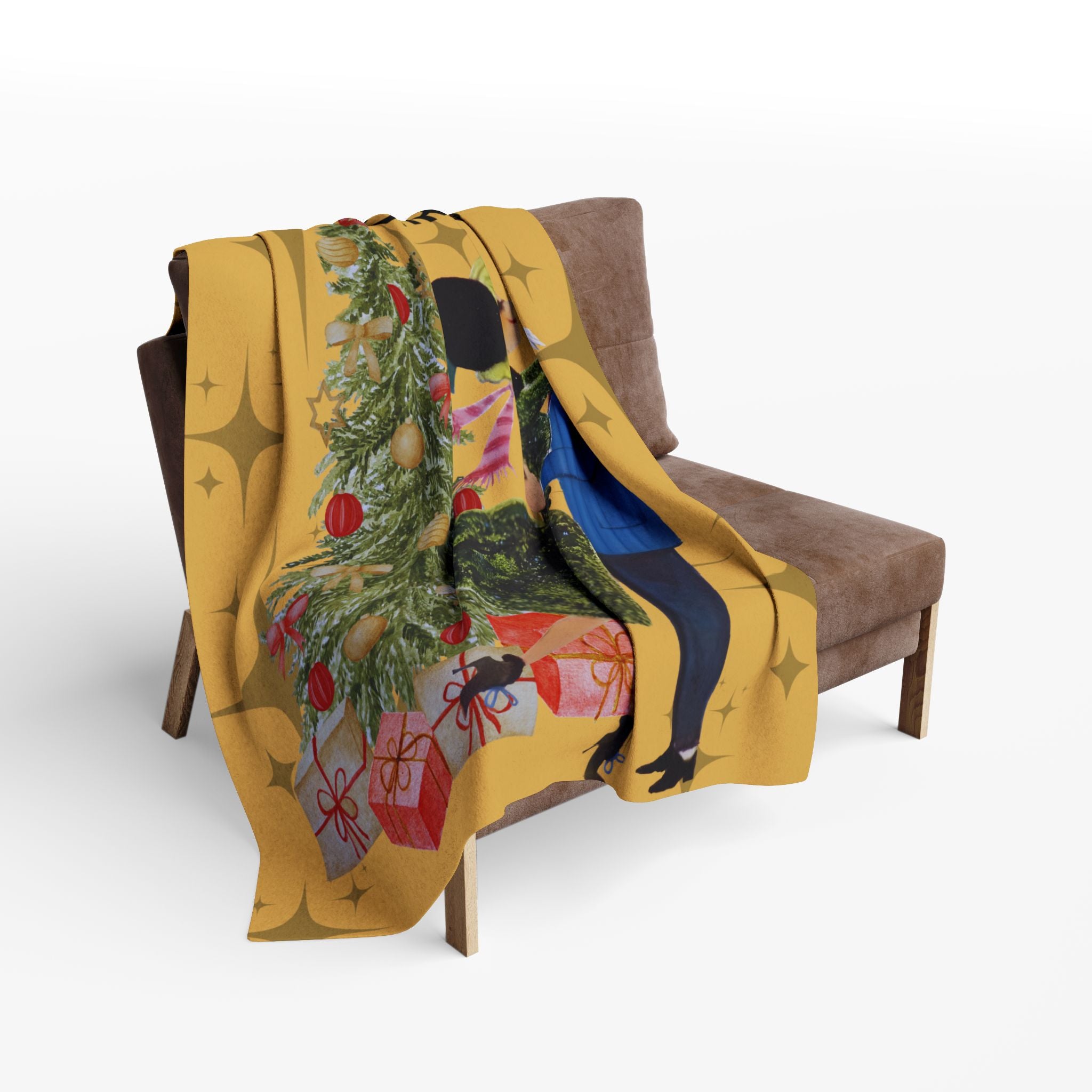 Retro Holiday Kitsch, Vintage Christmas Fleece Blanket - Merry Christmas Holiday Throw - Mid Century Modern Gal