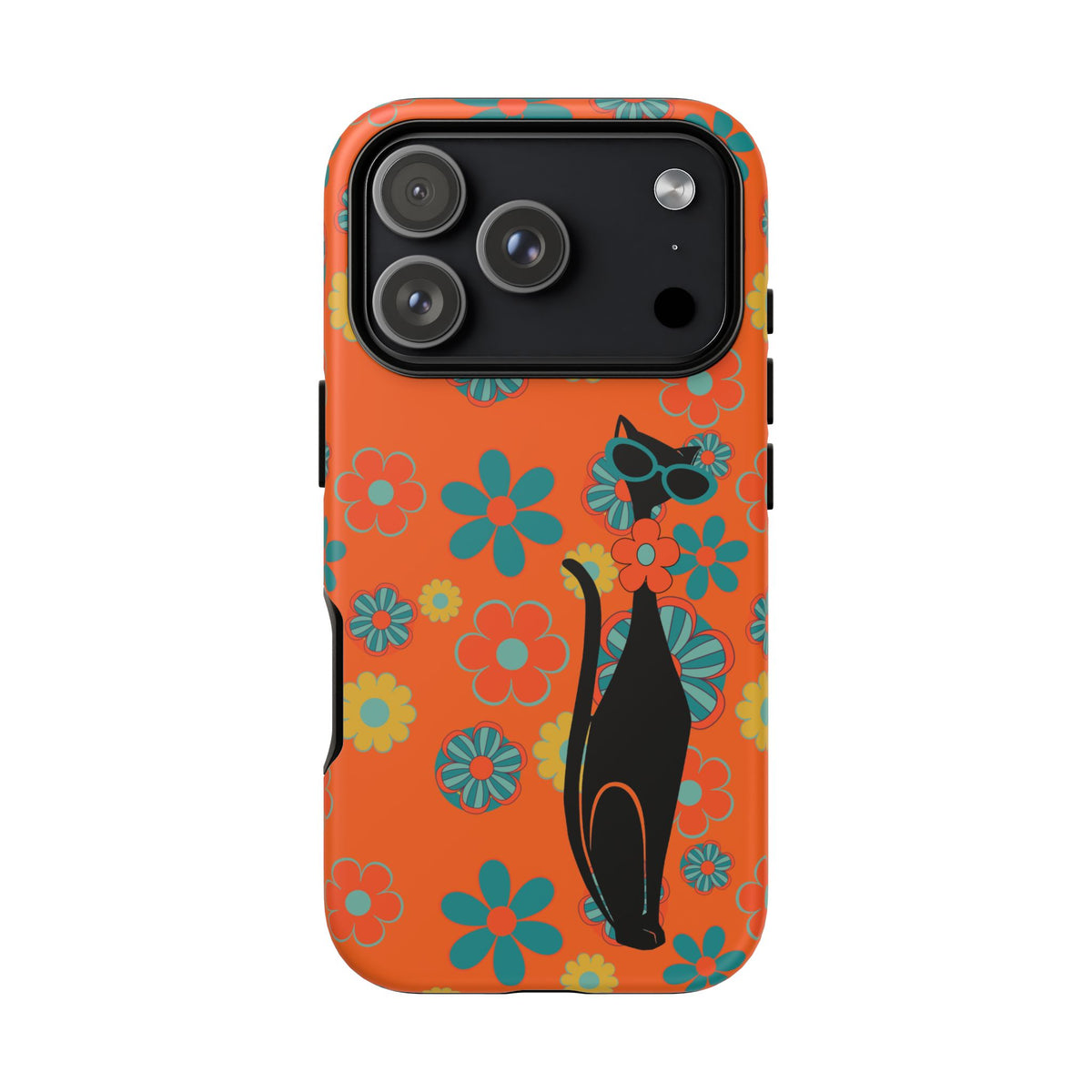 Flower Power, Retro Groovy Atomic Cat, Hipster Style Orange Samsung Galaxy and Google Pixel Tough Cases