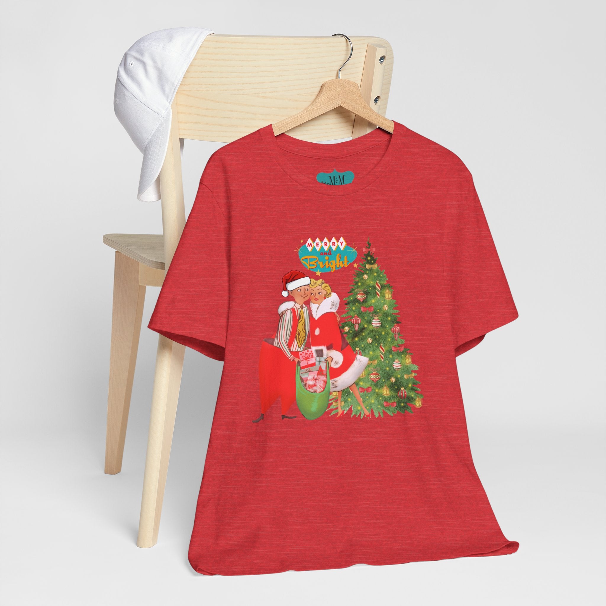 Festive Kitshy Mid Mod Christmas Couple Tee - Unisex Short Sleeve Jersey Shirt - Mid Century Modern Gal